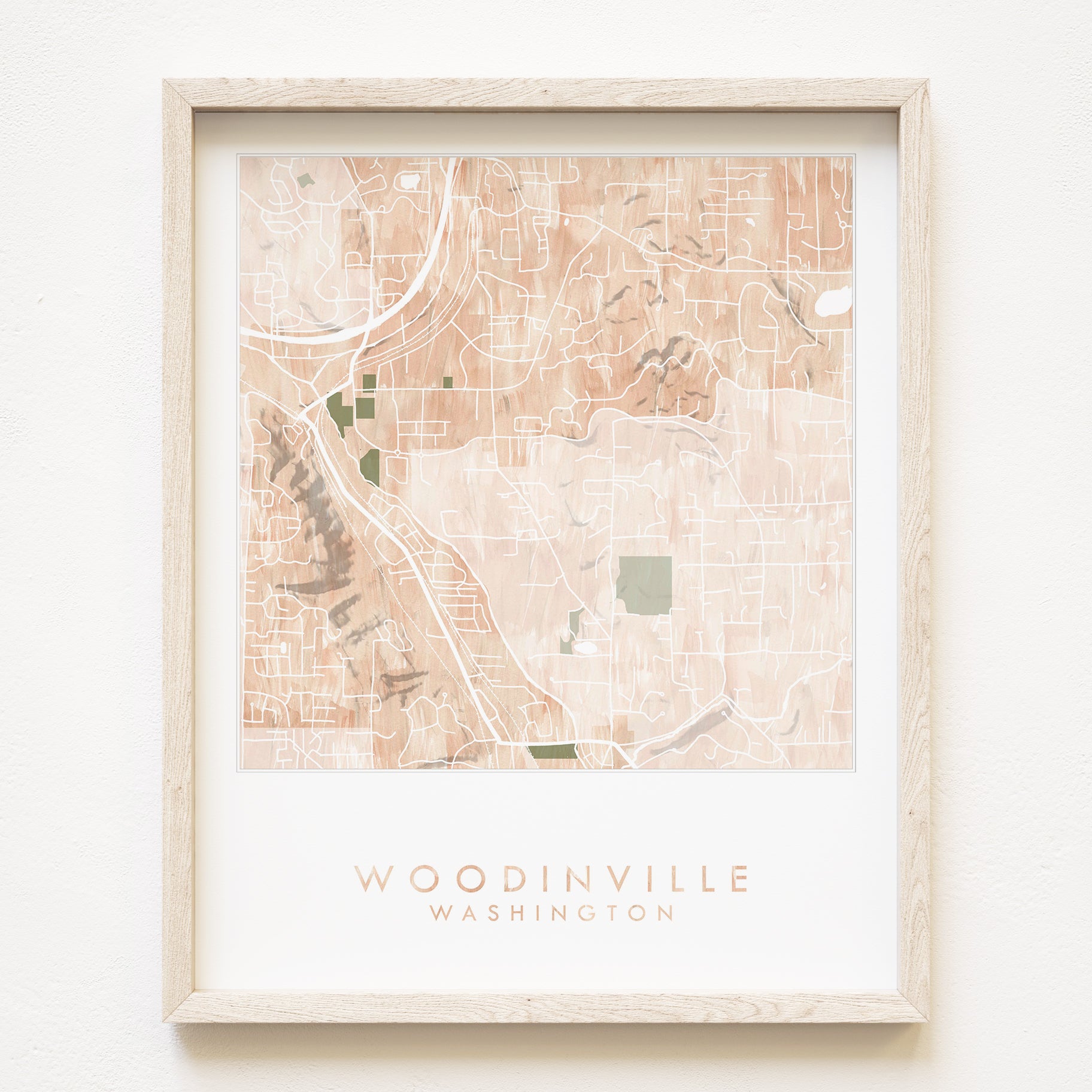 WOODINVILLE Washington Watercolor Wash Map: PRINT