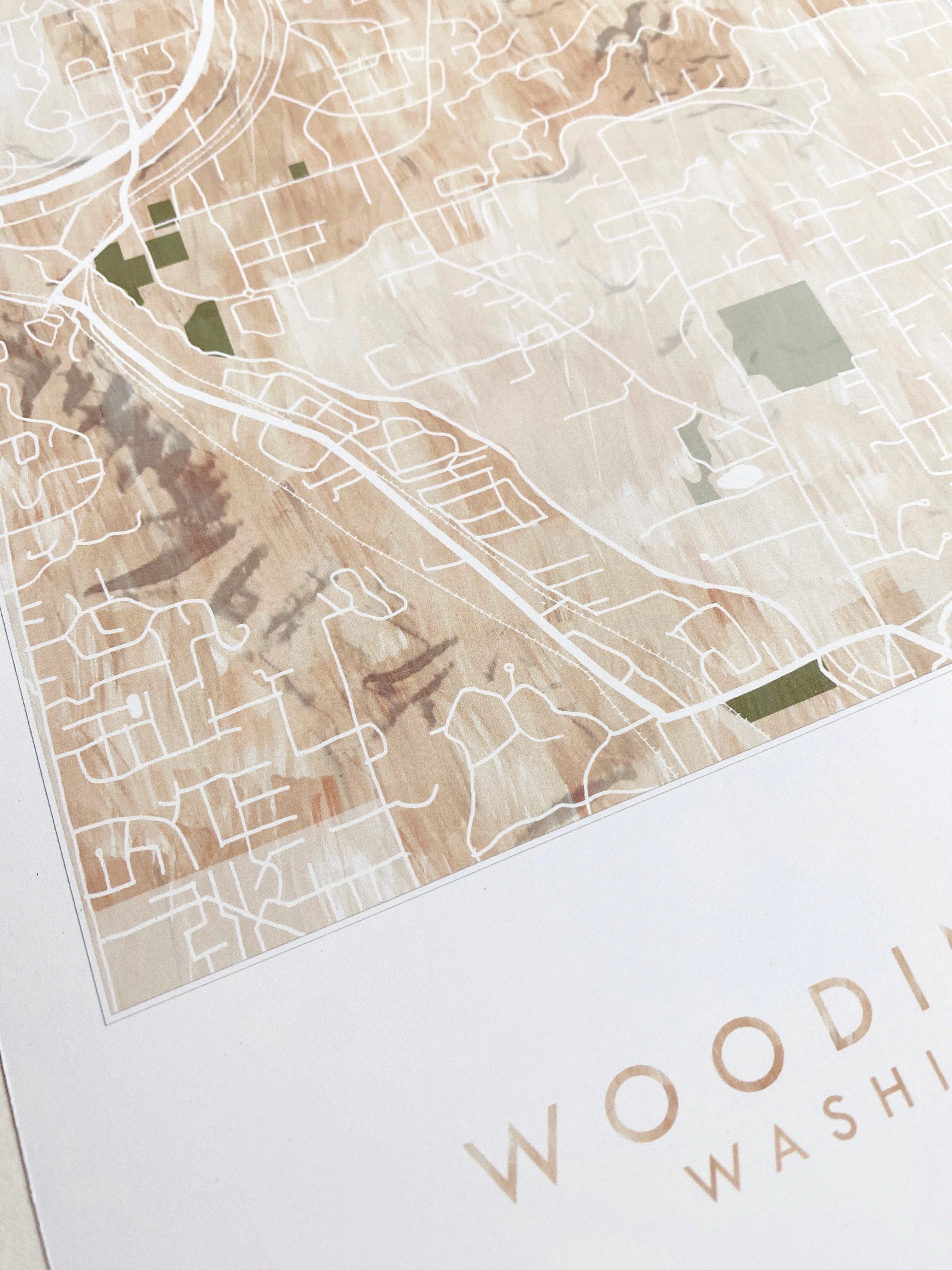 WOODINVILLE Washington Watercolor Wash Map: PRINT