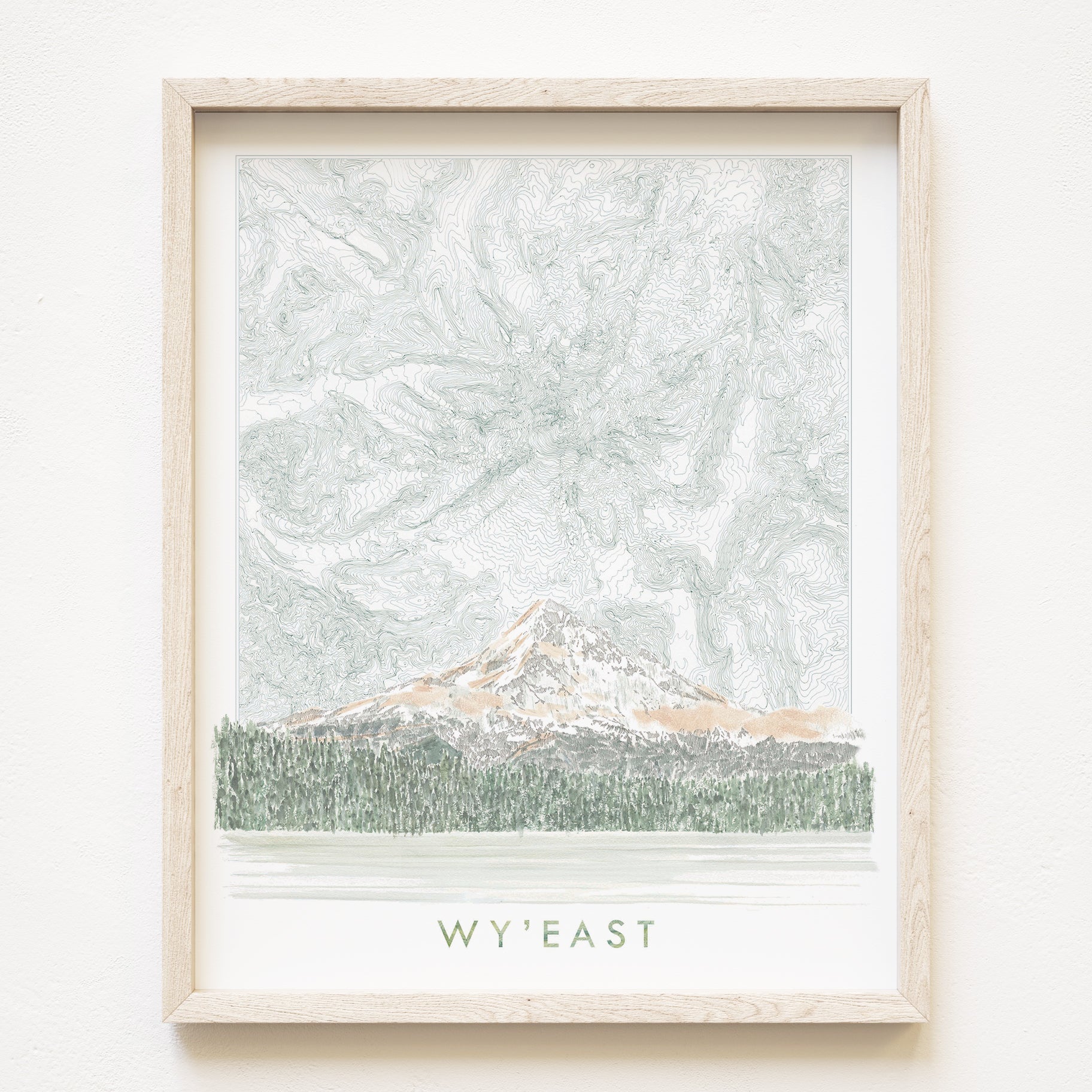 MOUNT HOOD Wy'East Oregon Topographical Map Drawing + Mountain Painting: PRINT