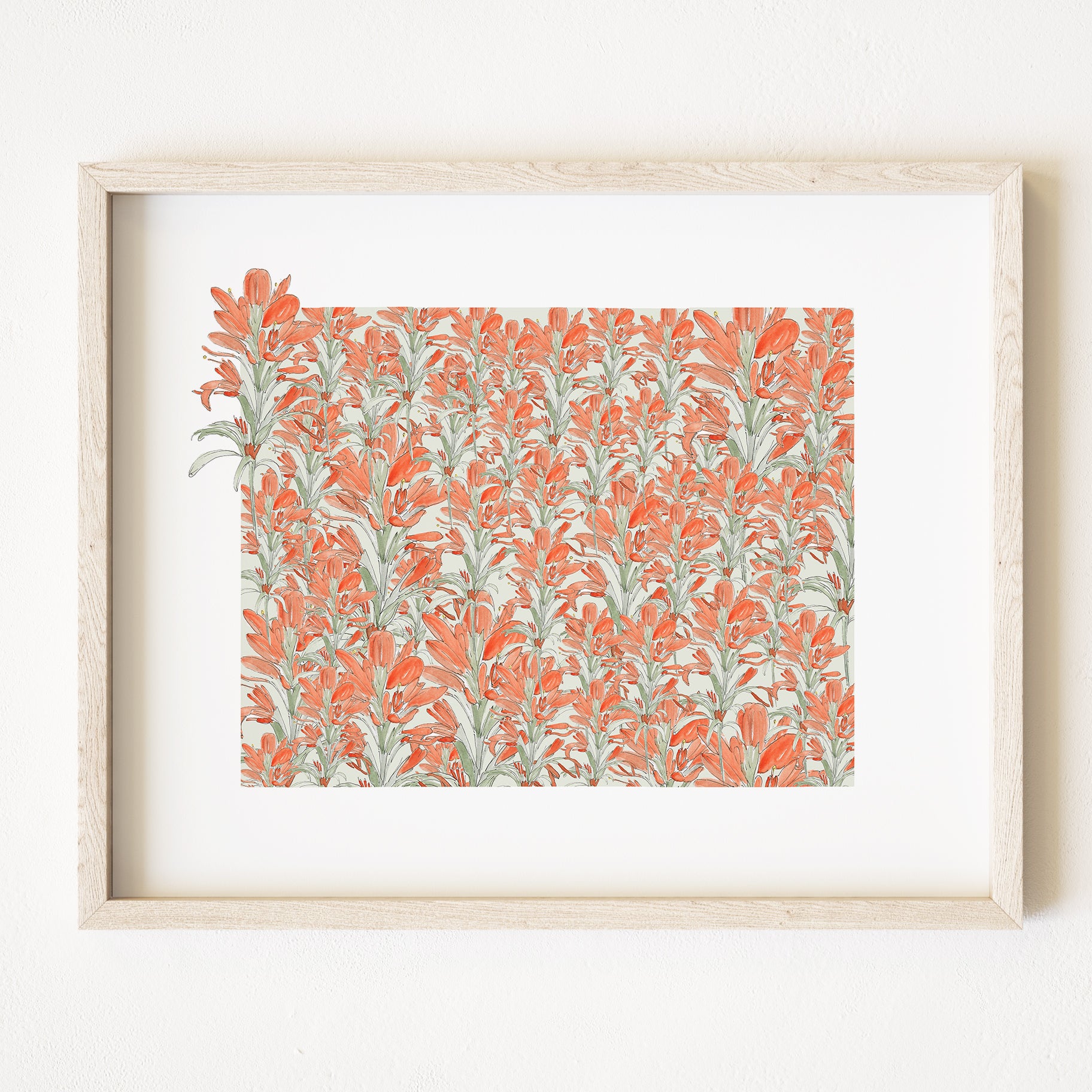 WYOMING State Flower Map: Scarlet Paintbrush: PRINT