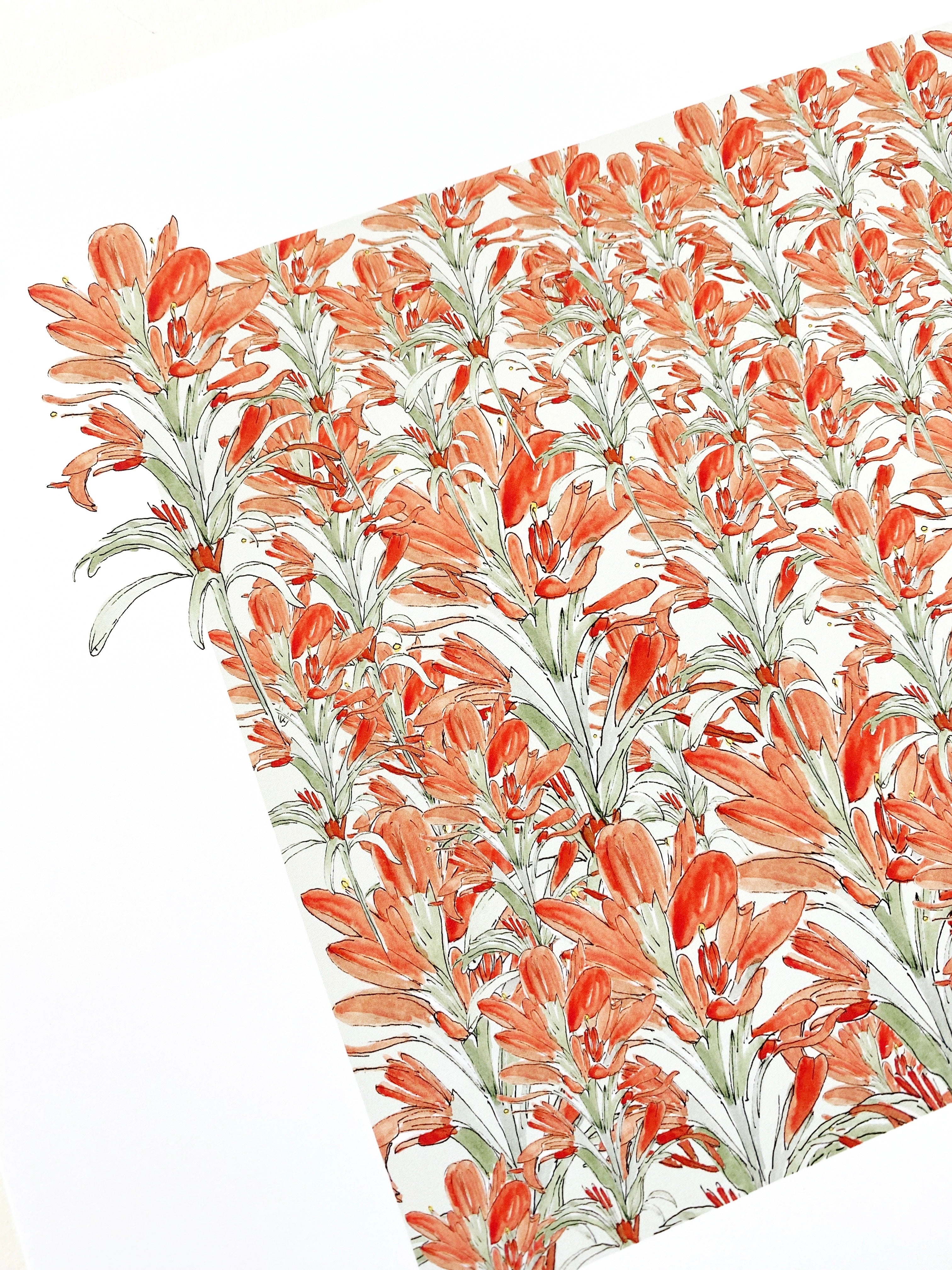 WYOMING State Flower Map: Scarlet Paintbrush: PRINT