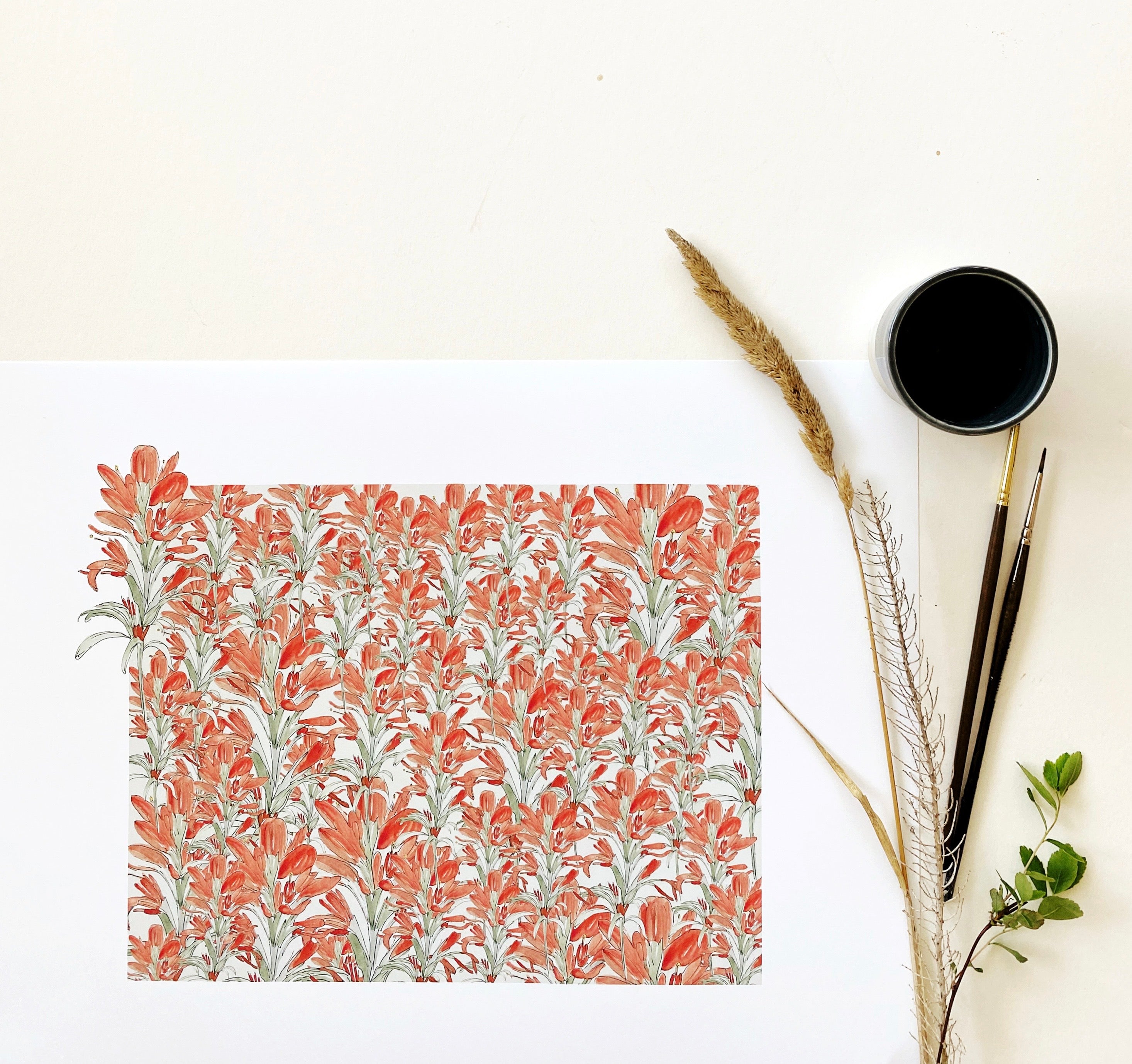 WYOMING State Flower Map: Scarlet Paintbrush: PRINT