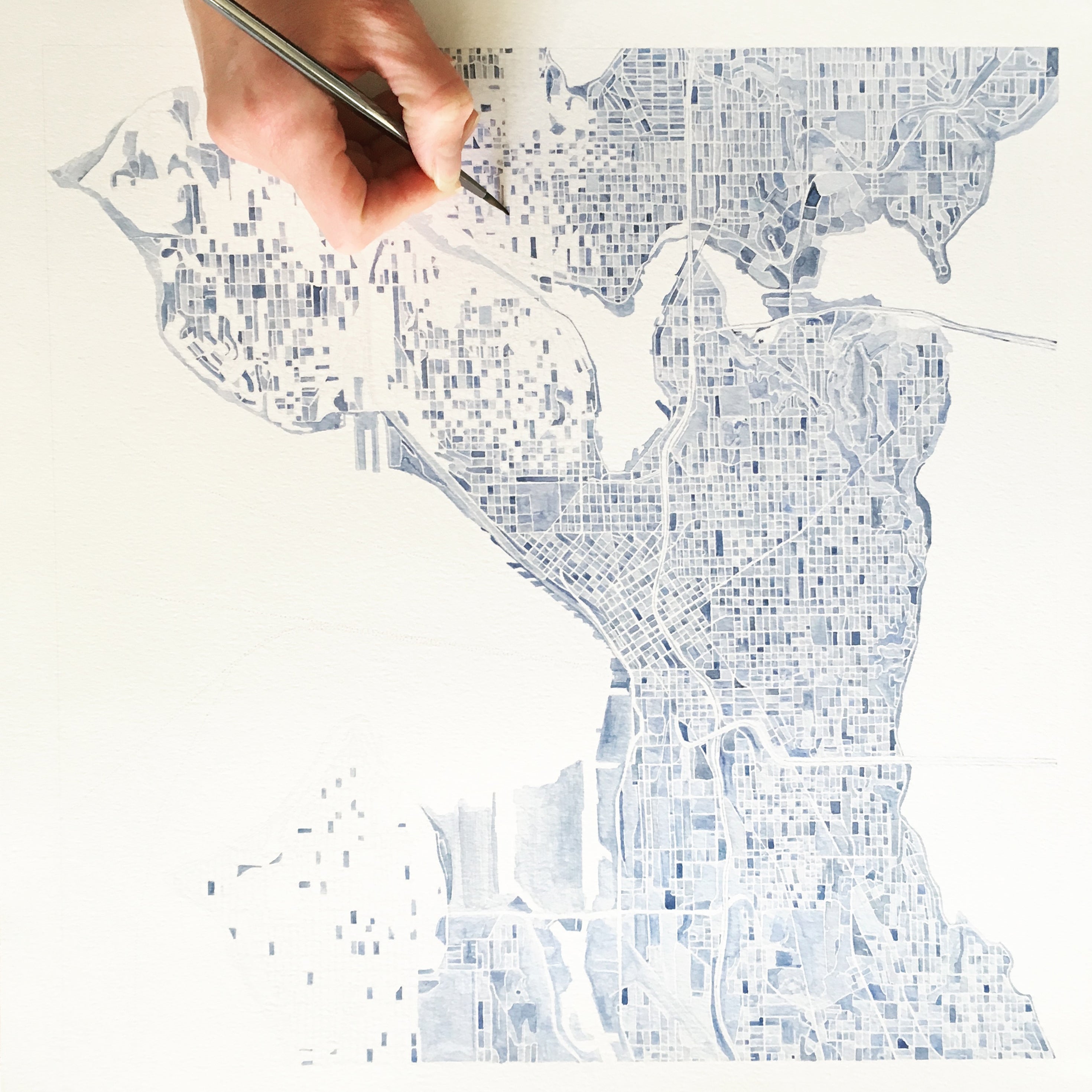 SEATTLE Washington Watercolor Map: MAGNET — Turn-of-the-Centuries