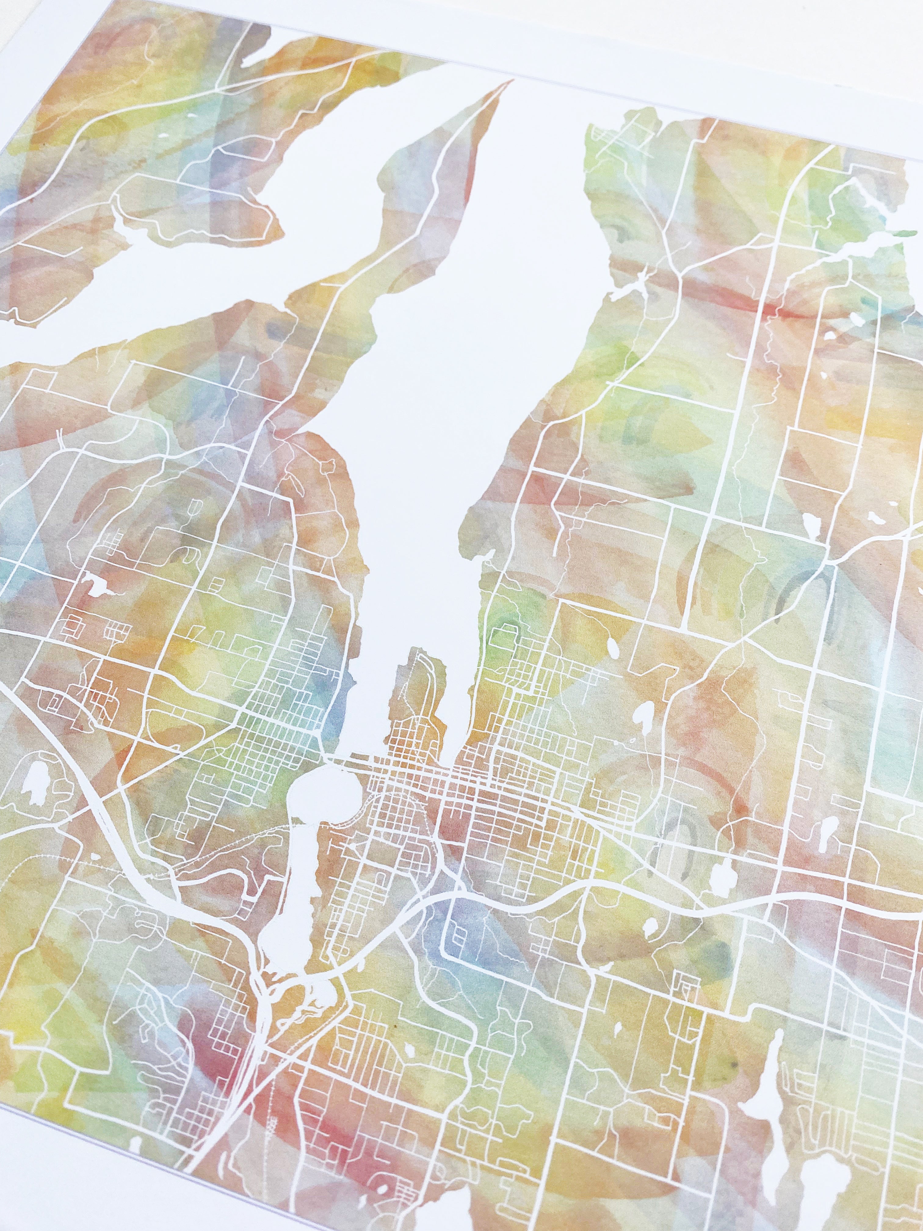 Greater OLYMPIA Pride Rainbow Watercolor Map: PRINT