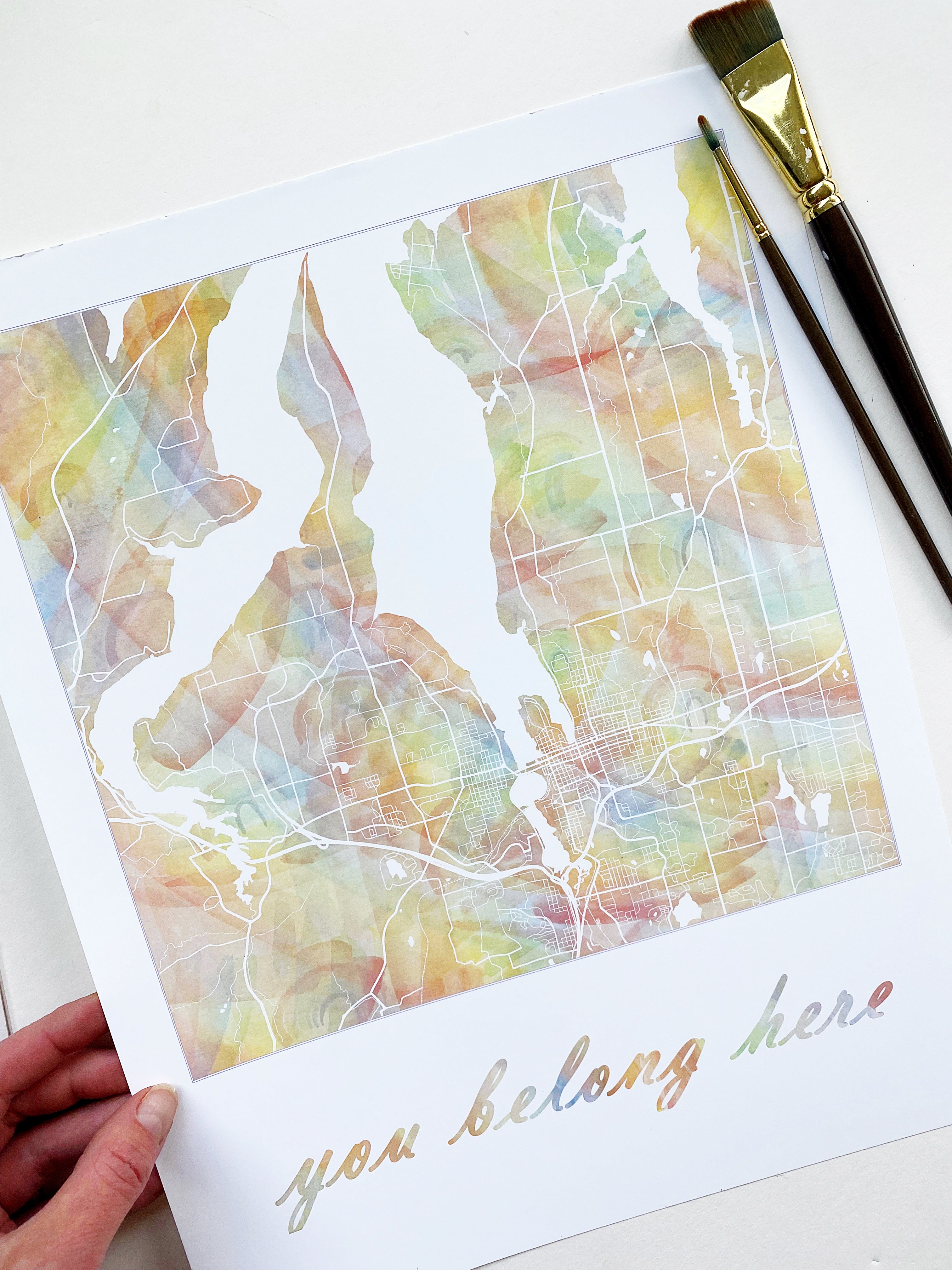 Greater OLYMPIA Pride Rainbow Watercolor Map: PRINT