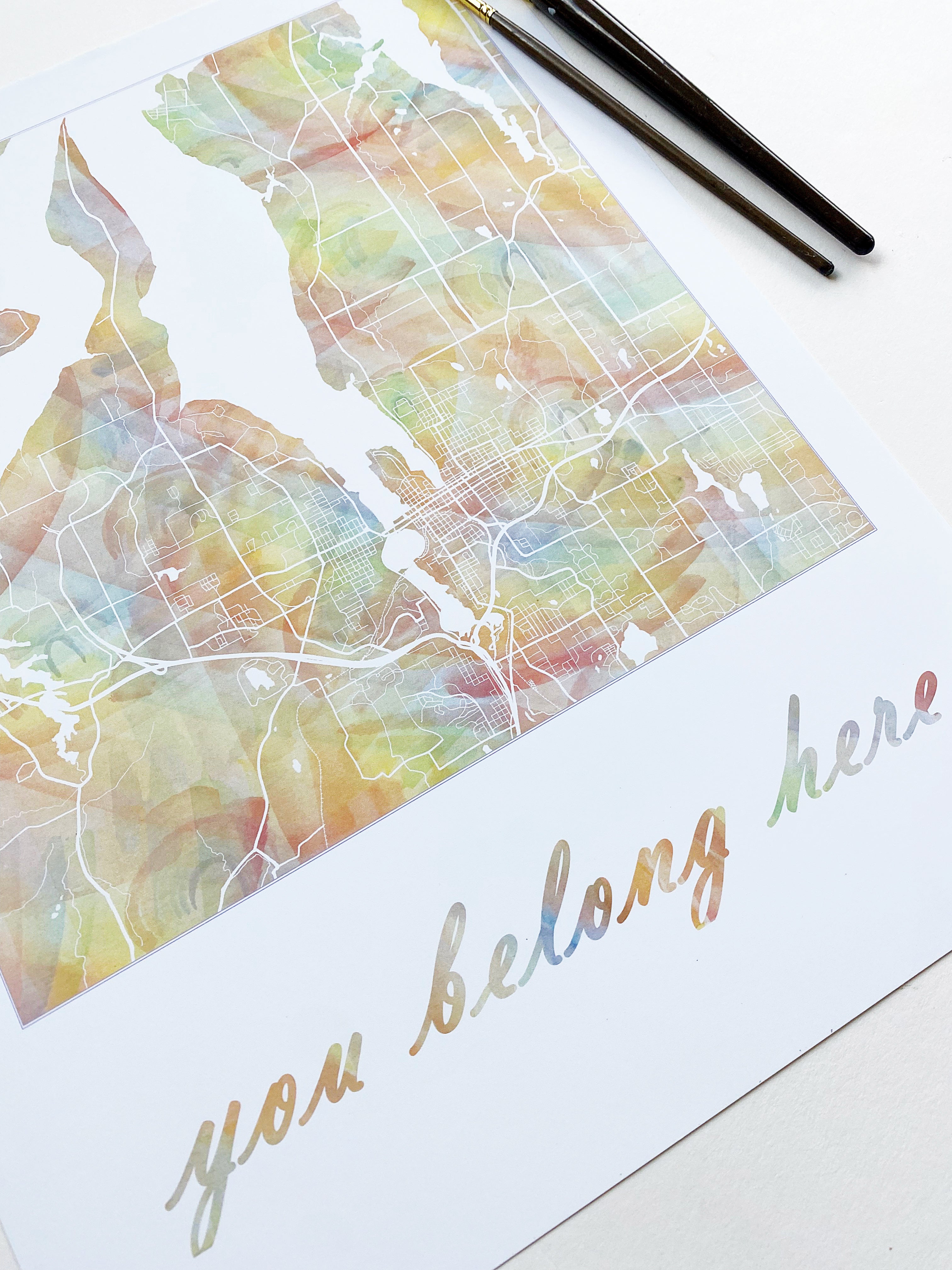 Greater OLYMPIA Pride Rainbow Watercolor Map: PRINT