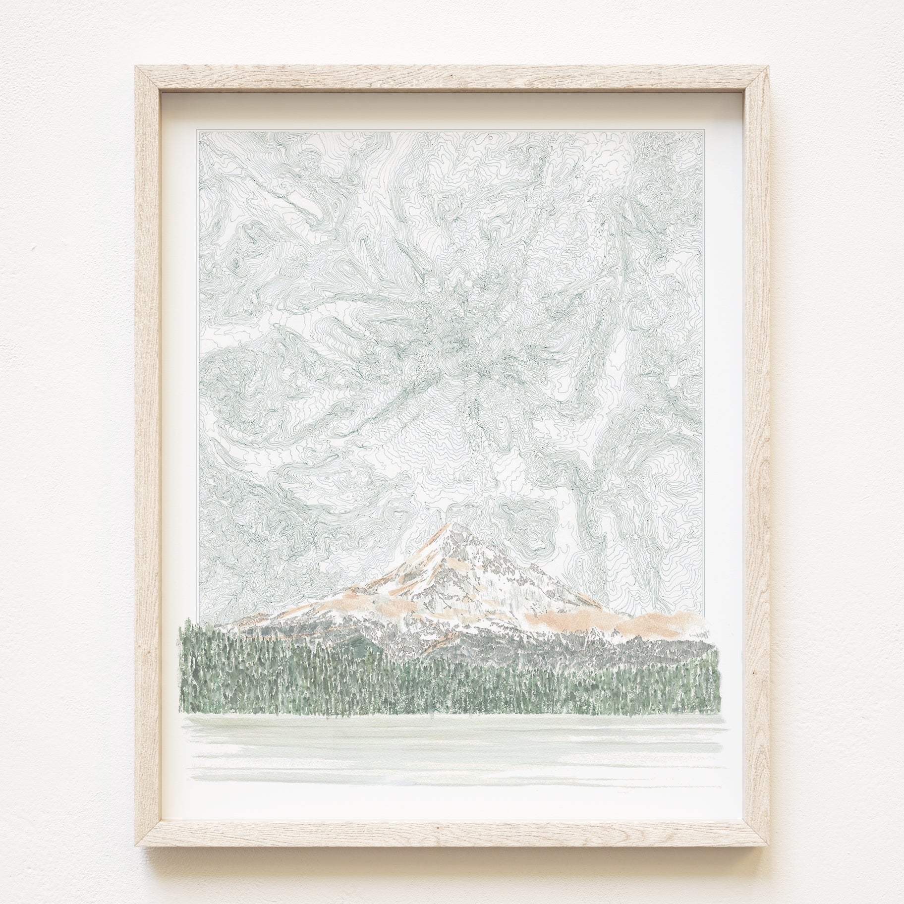 MOUNT HOOD Wy'East Oregon Topographical Map Drawing + Mountain Painting: PRINT
