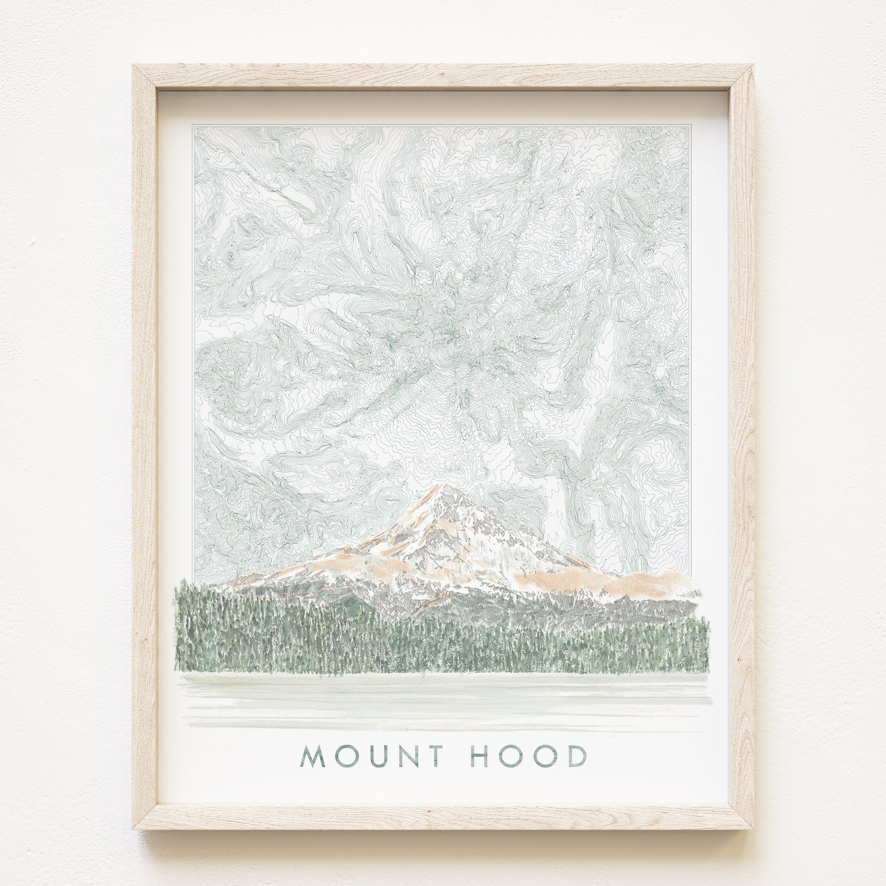 MOUNT HOOD Wy'East Oregon Topographical Map Drawing + Mountain Painting: PRINT