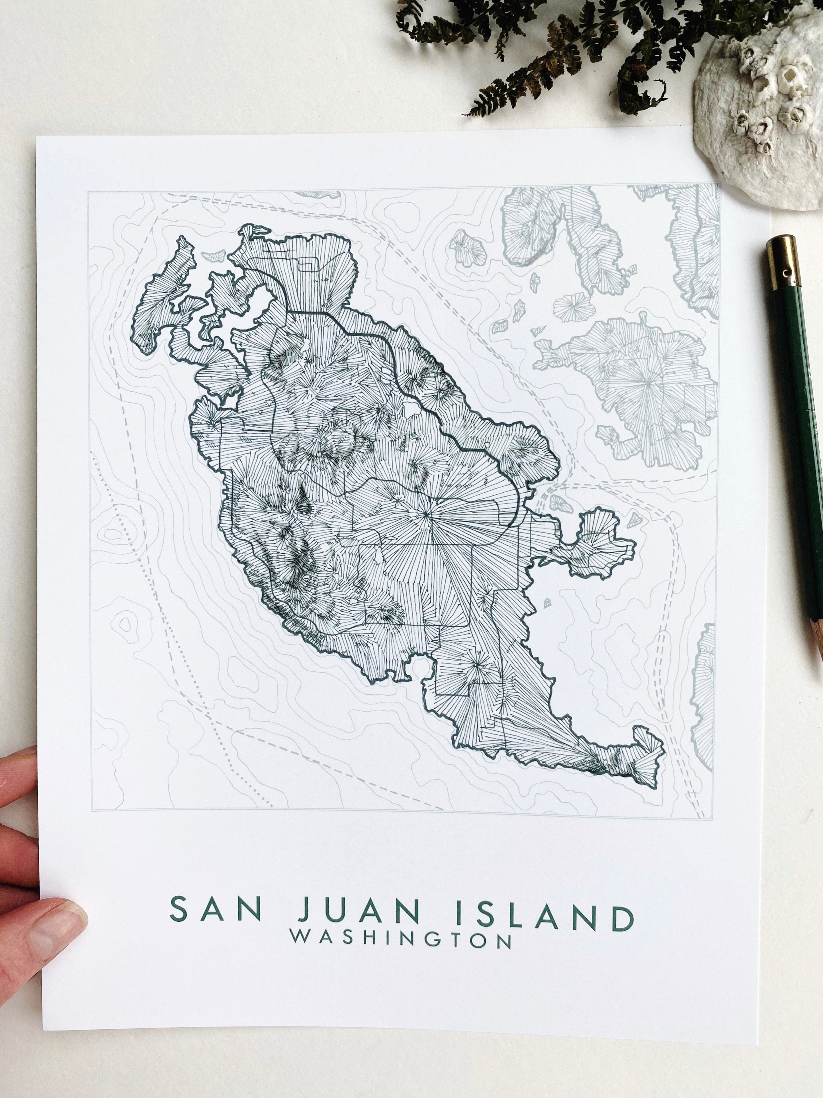 SAN JUAN ISLAND Washington Topographic + Bathymetric Map Drawing: PRINT