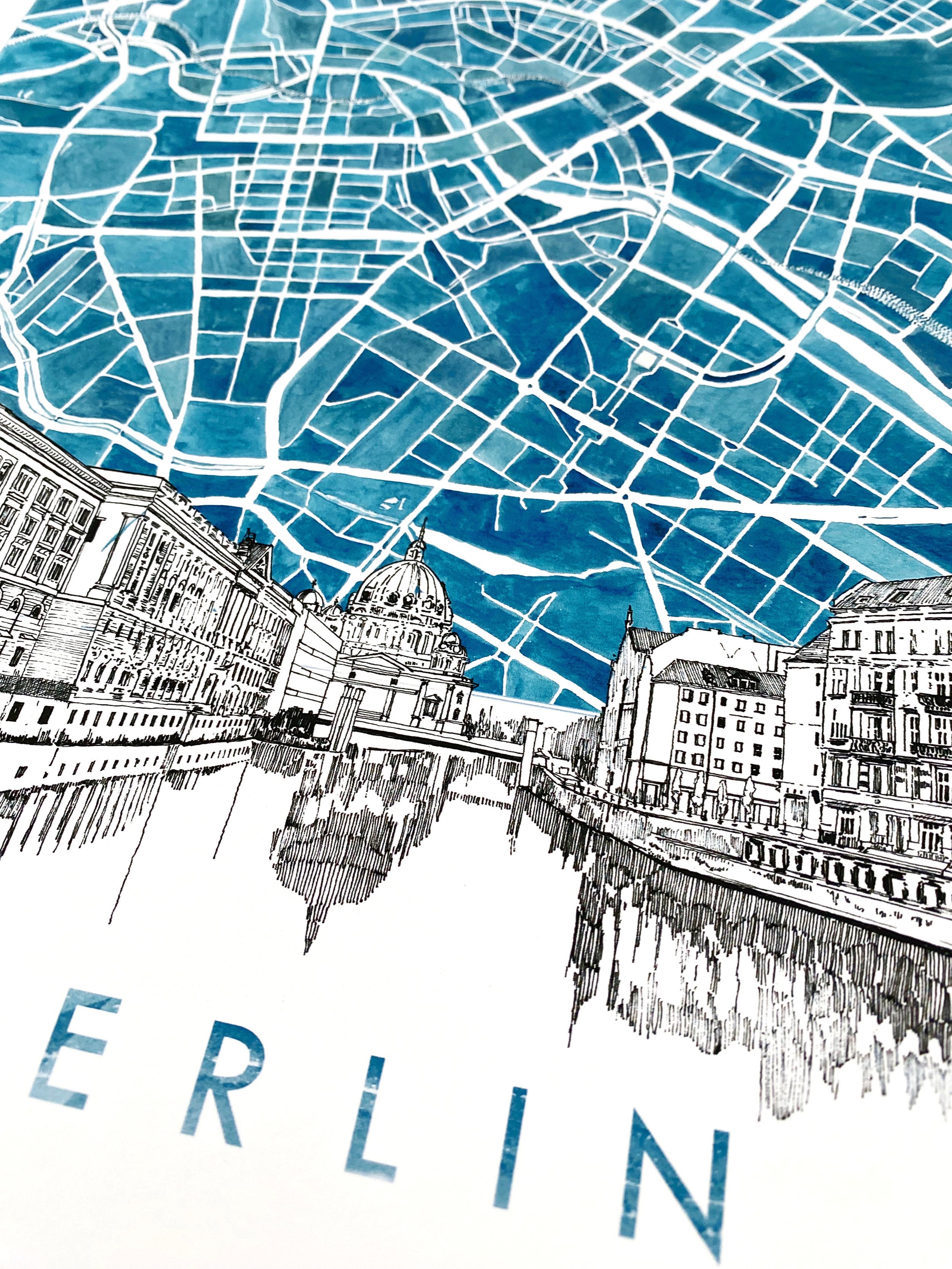 BERLIN Watercolor Map + Sketch: PRINT