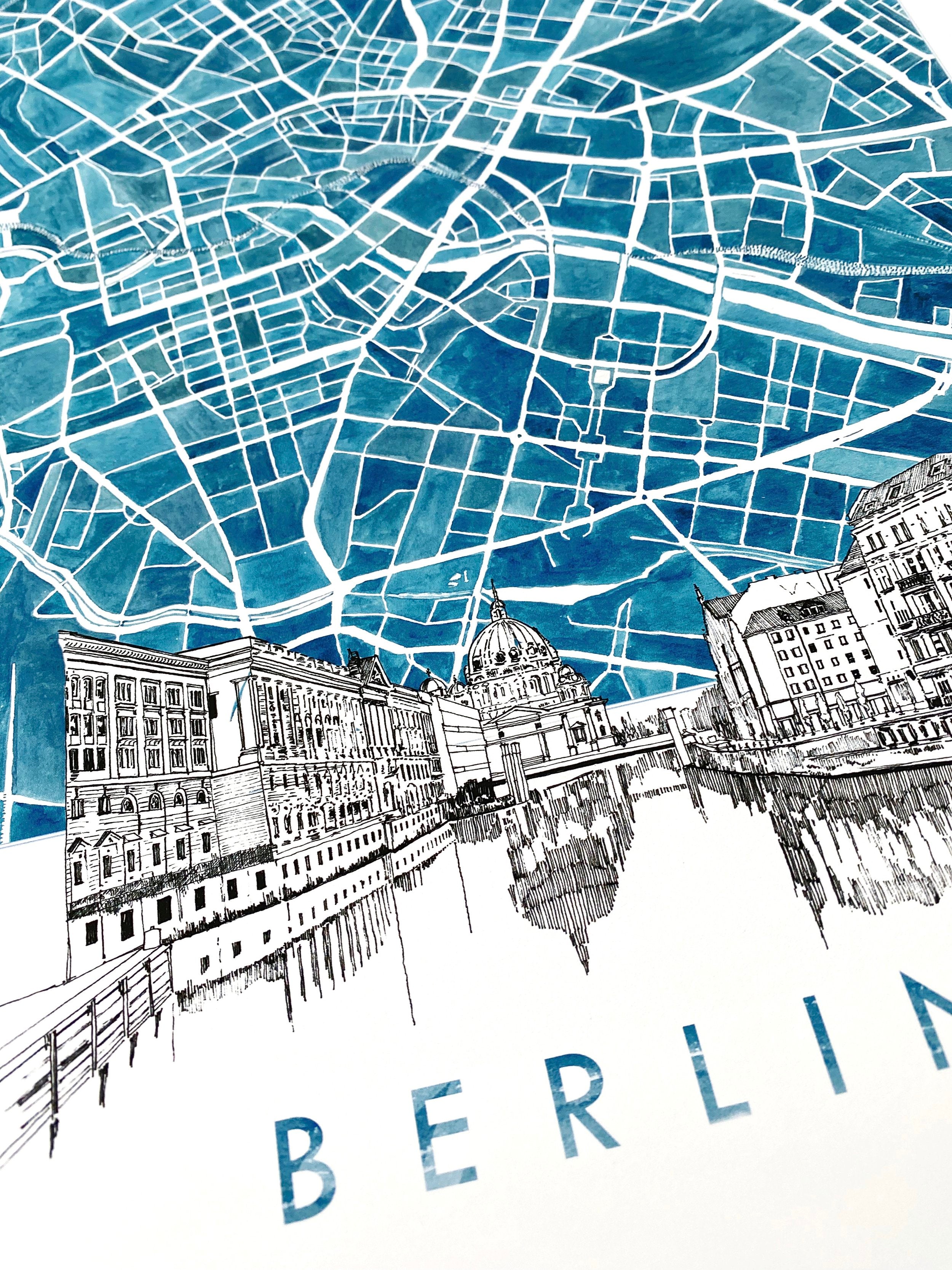BERLIN Watercolor Map + Sketch: PRINT