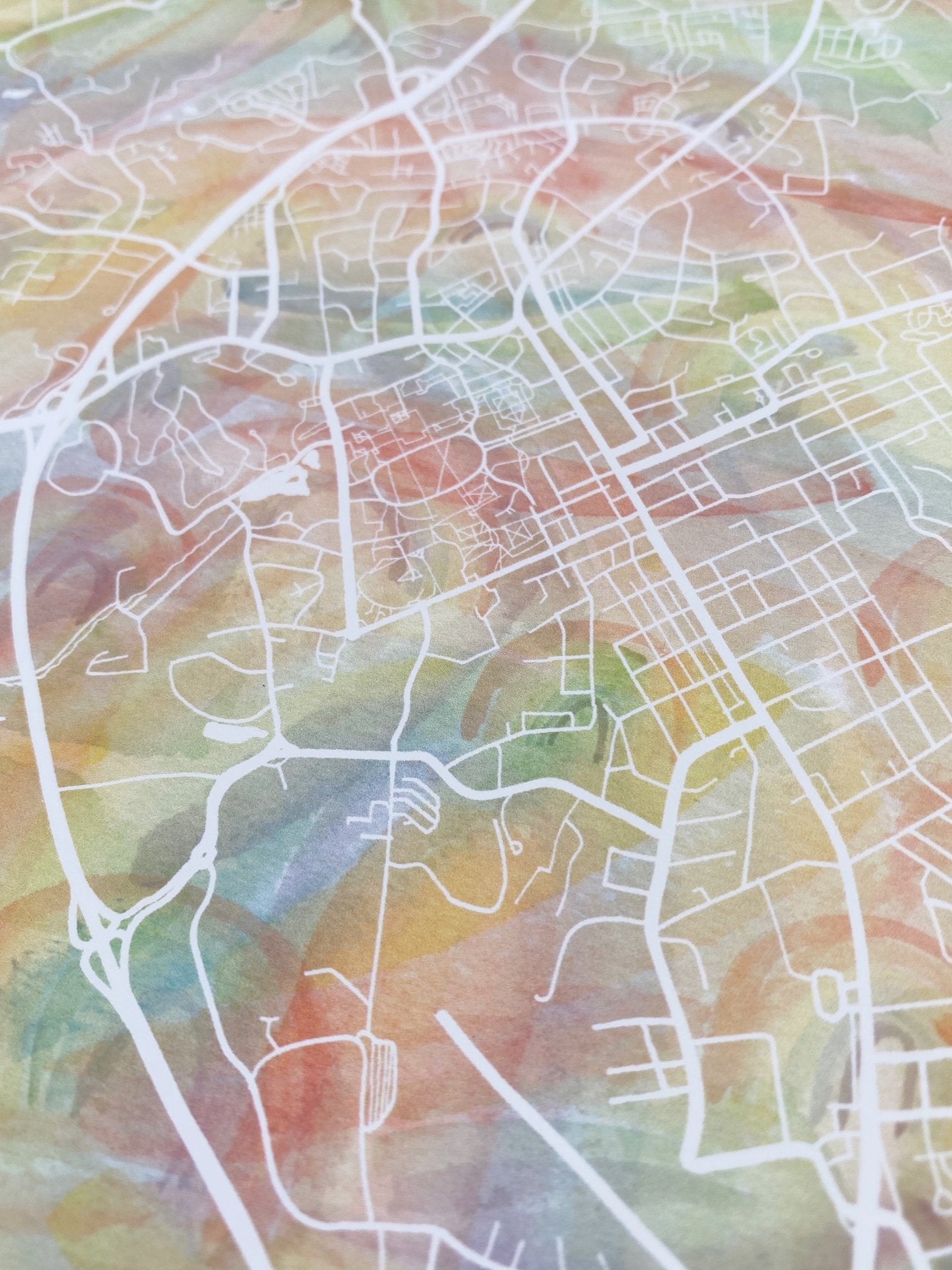 BLACKSBURG Pride Rainbow Watercolor Map: PRINT