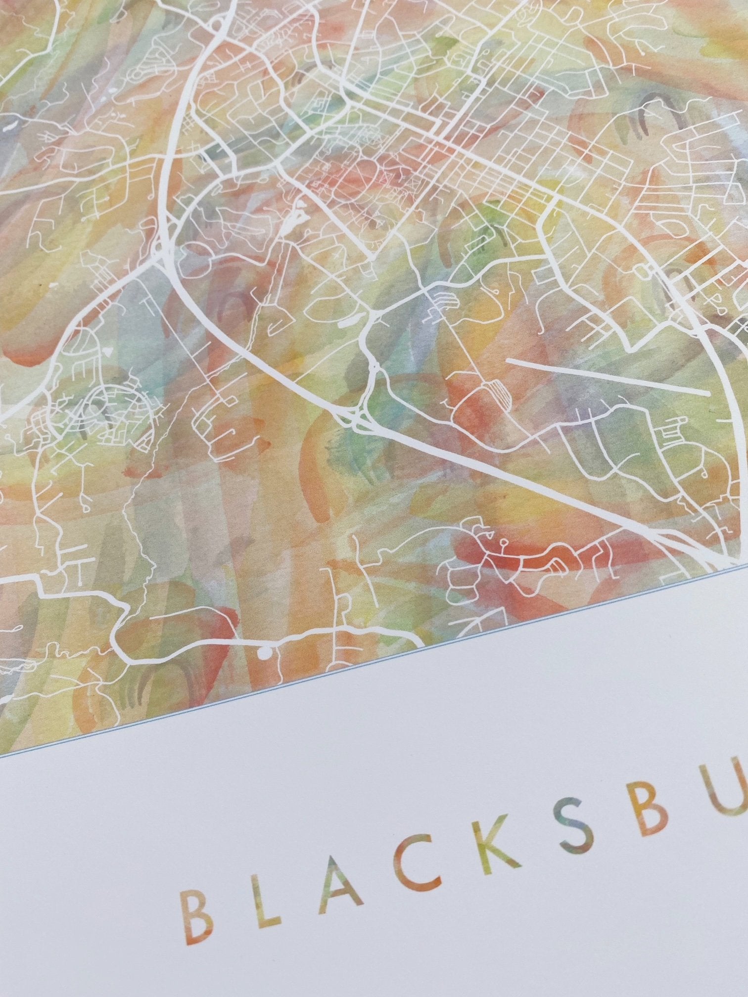 BLACKSBURG Pride Rainbow Watercolor Map: PRINT