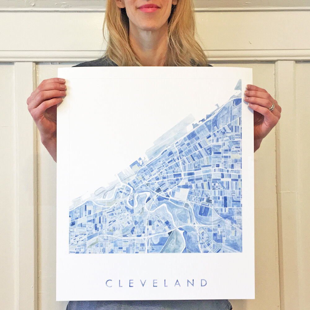 CLEVELAND Map Watercolor City Block Plan: PRINT
