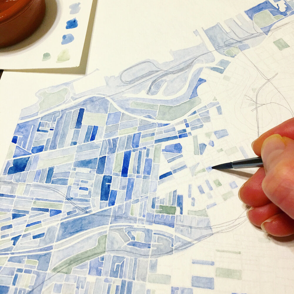 CLEVELAND Map Watercolor City Block Plan: PRINT