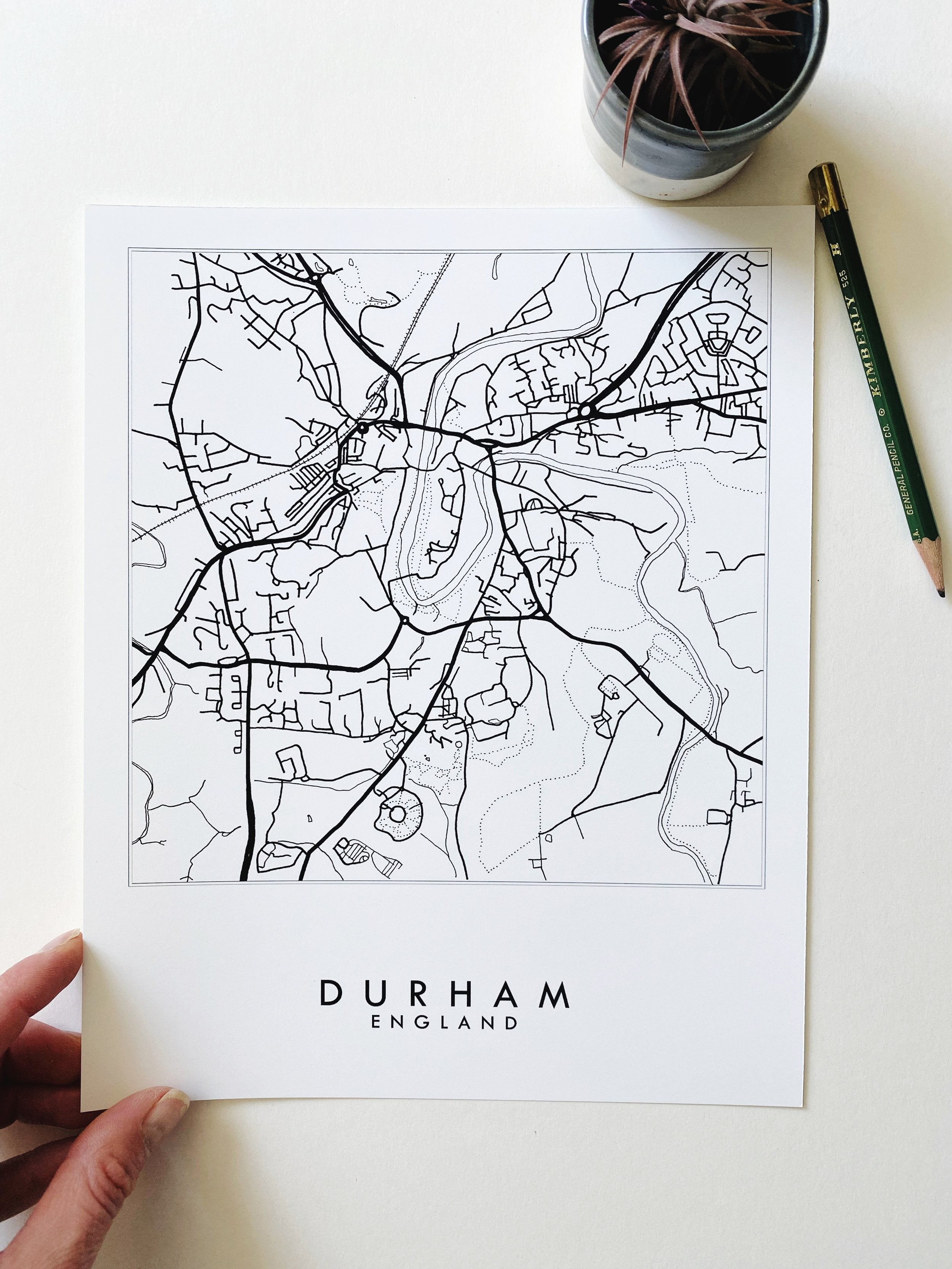 DURHAM England City Lines Map: PRINT