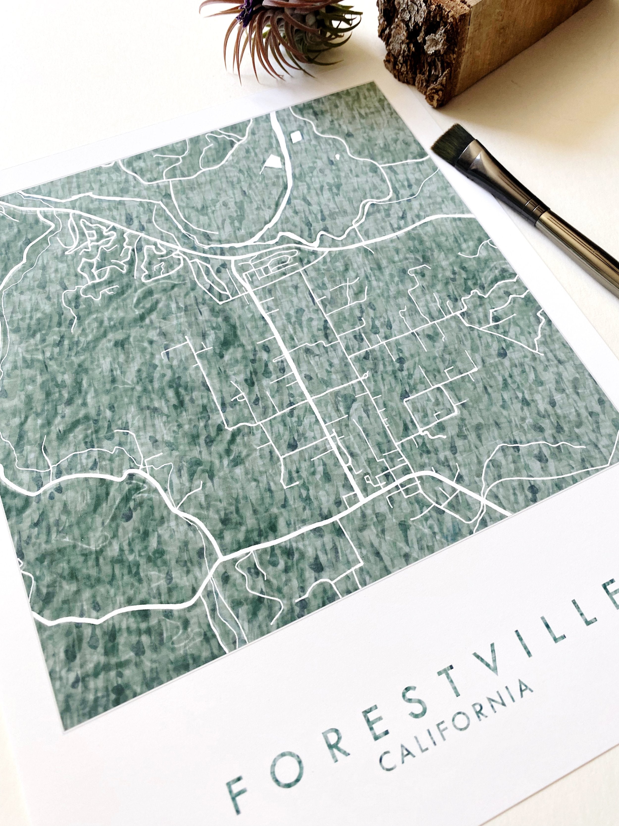 FORESTVILLE California Watercolor Wash Map: PRINT