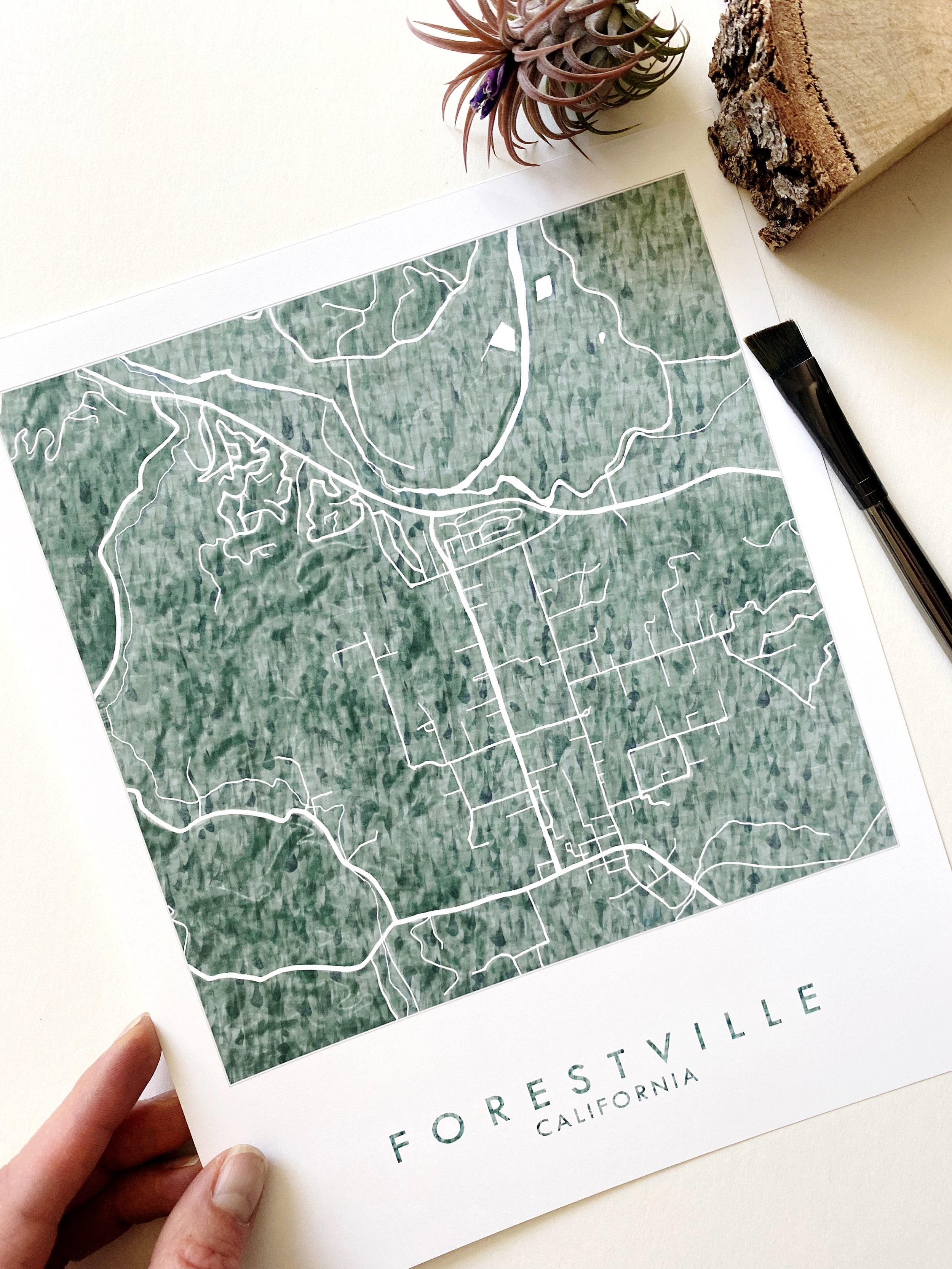 FORESTVILLE California Watercolor Wash Map: PRINT