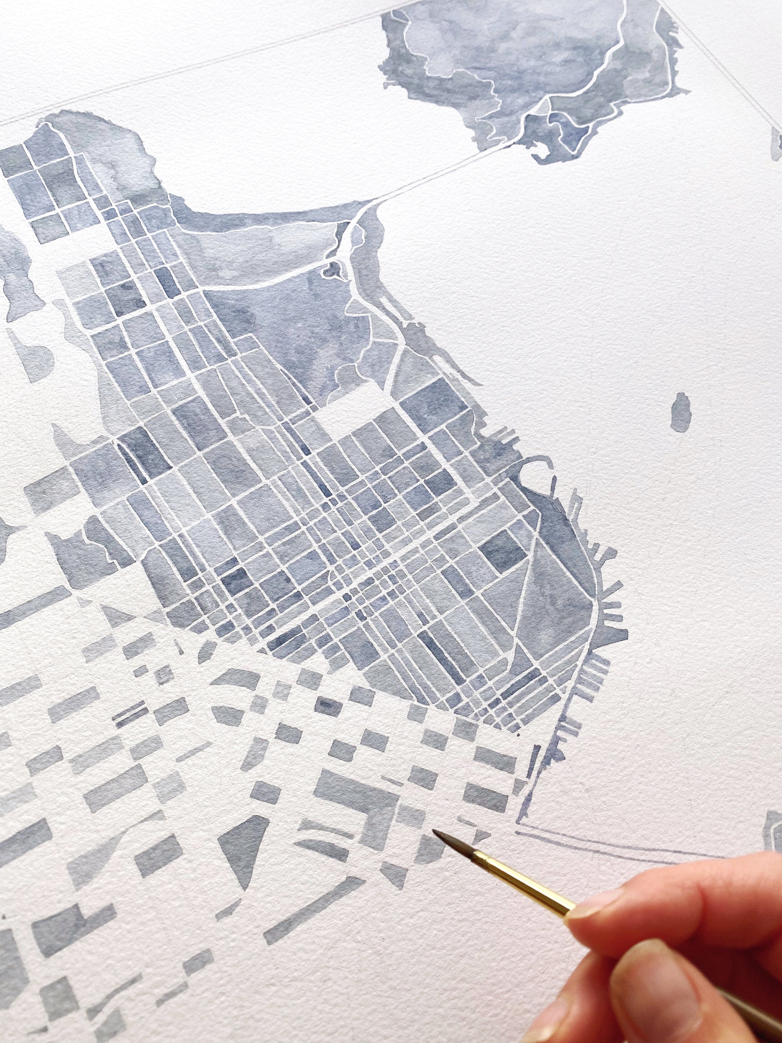 Greater SAN FRANCISCO Watercolor City Blocks Map: PRINT