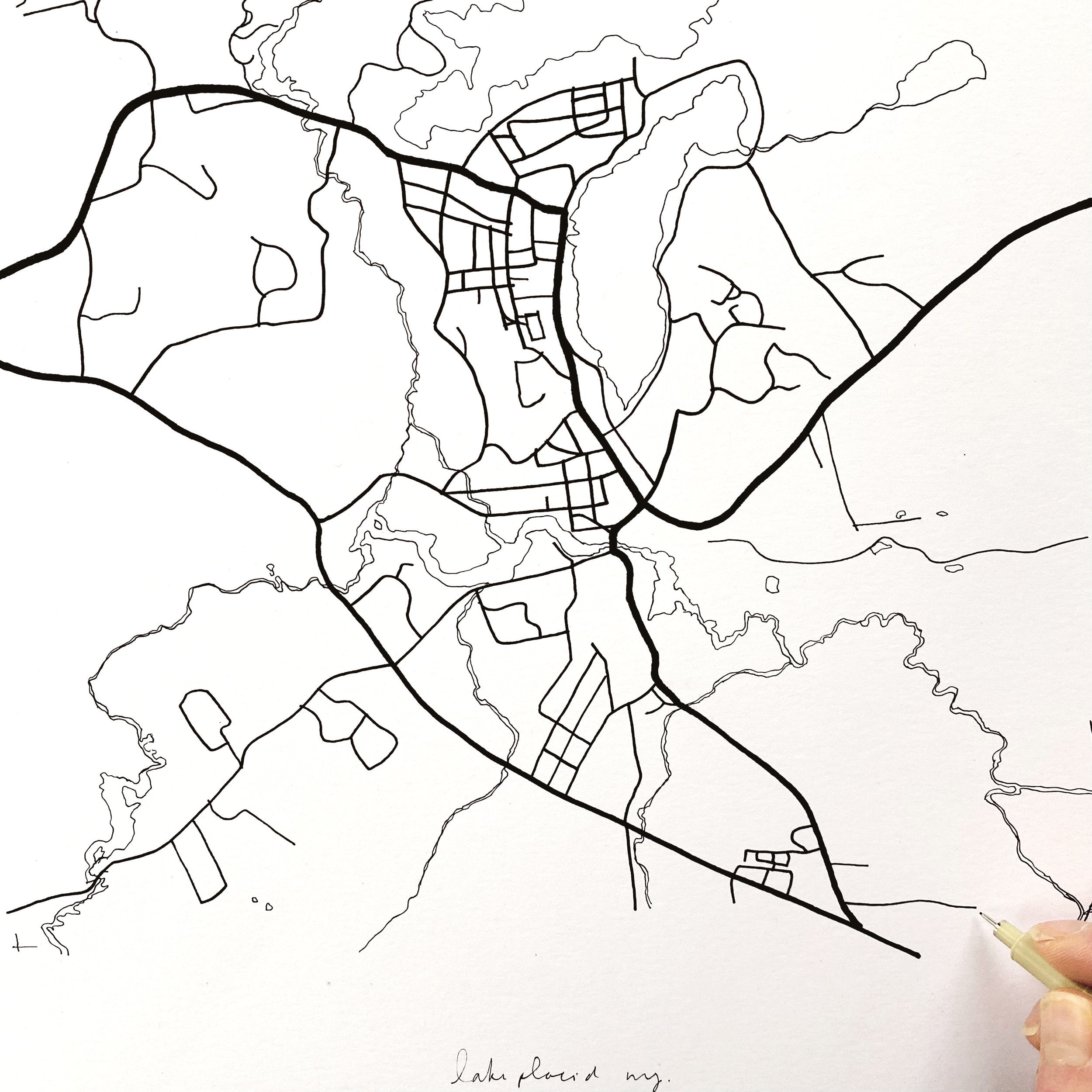 LAKE PLACID New York Topographical Map Drawing: PRINT