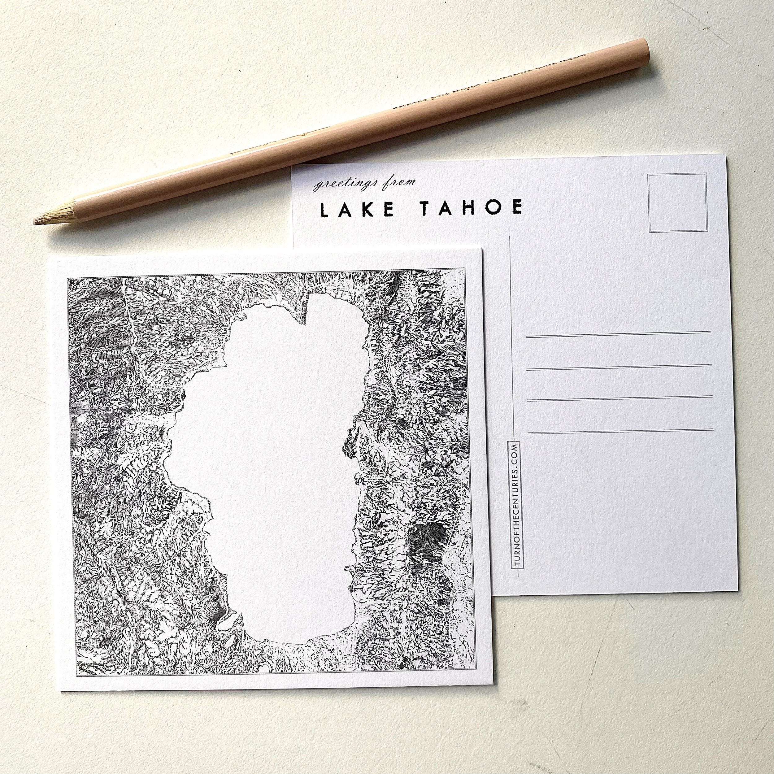 LAKE TAHOE Map Postcard - b/w