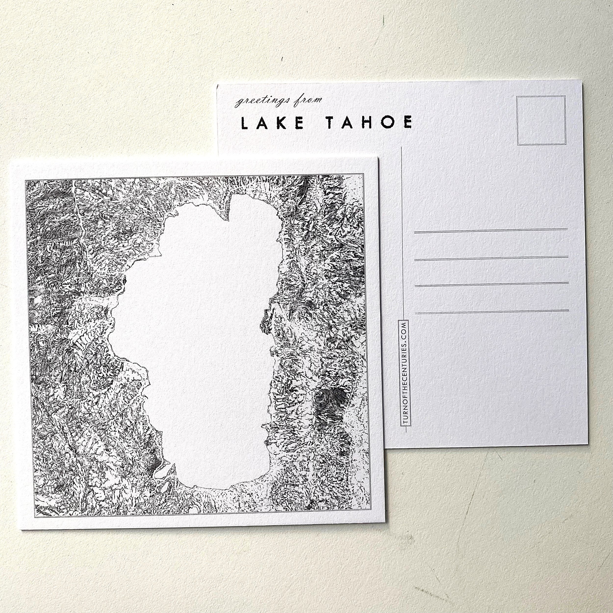 LAKE TAHOE Map Postcard - b/w