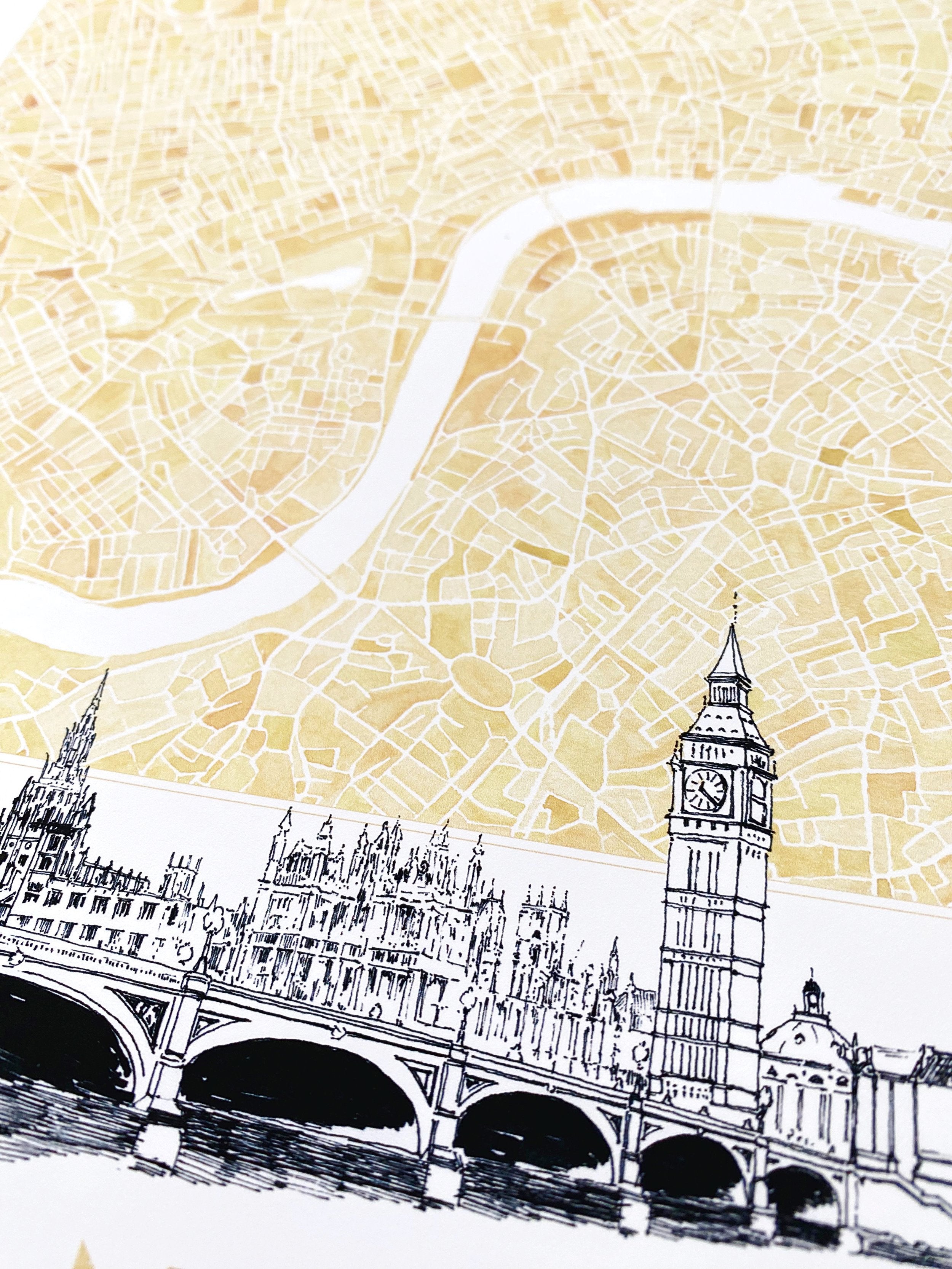 LONDON Watercolor Map + Sketch: PRINT