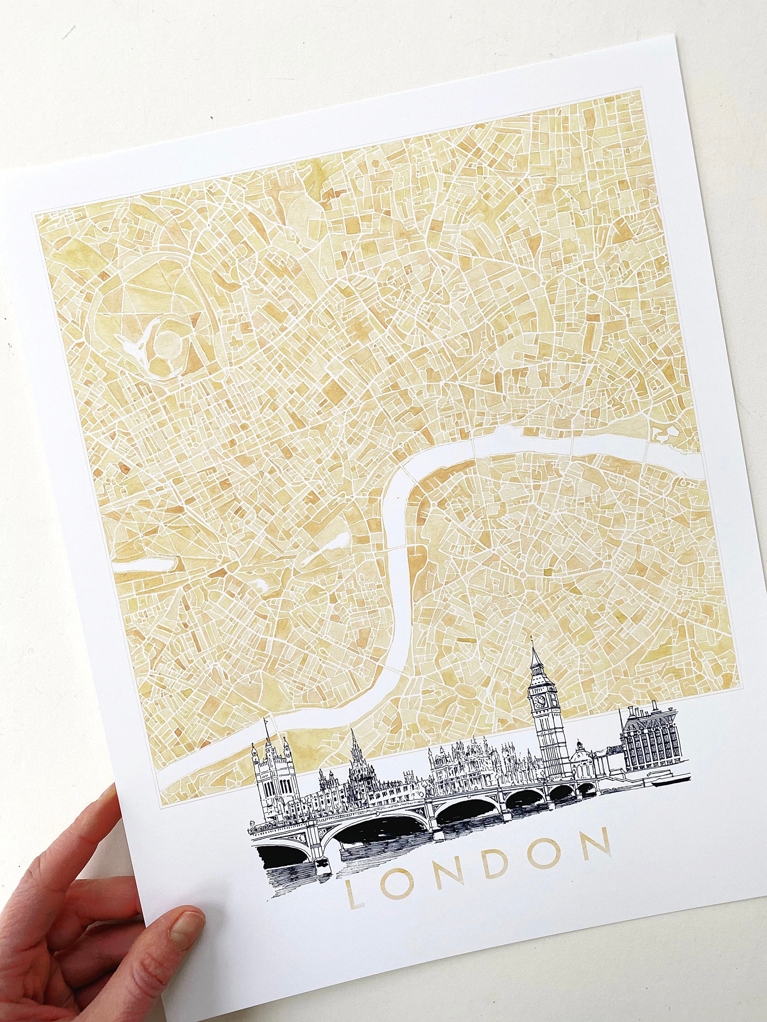 LONDON Watercolor Map + Sketch: PRINT