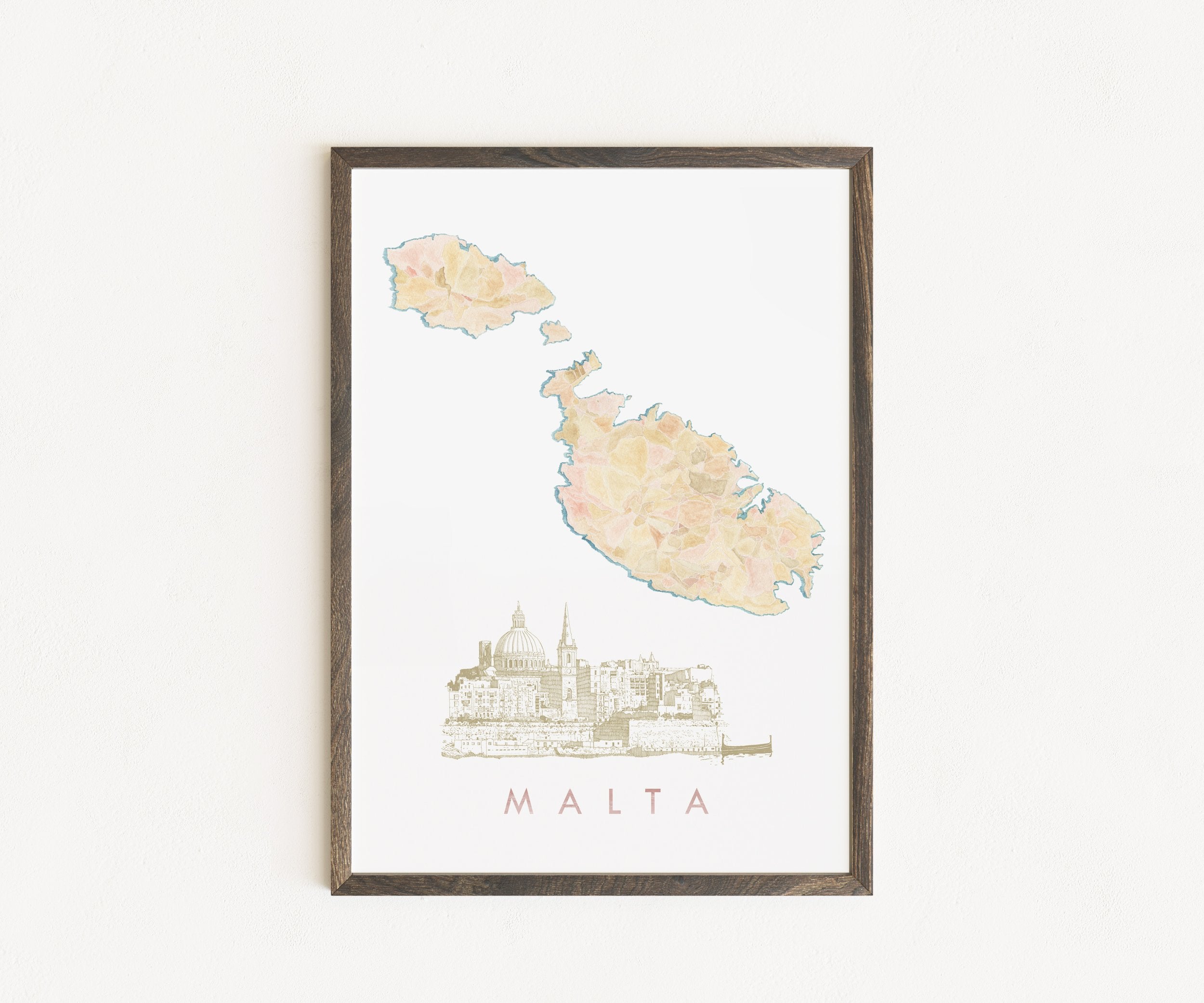 MALTA Watercolor Map + Sketch: PRINT