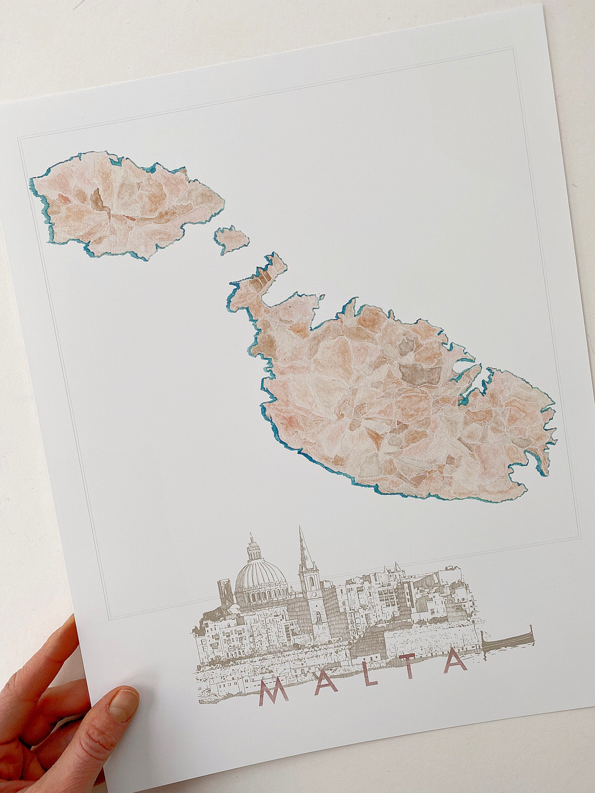 MALTA Watercolor Map + Sketch: PRINT
