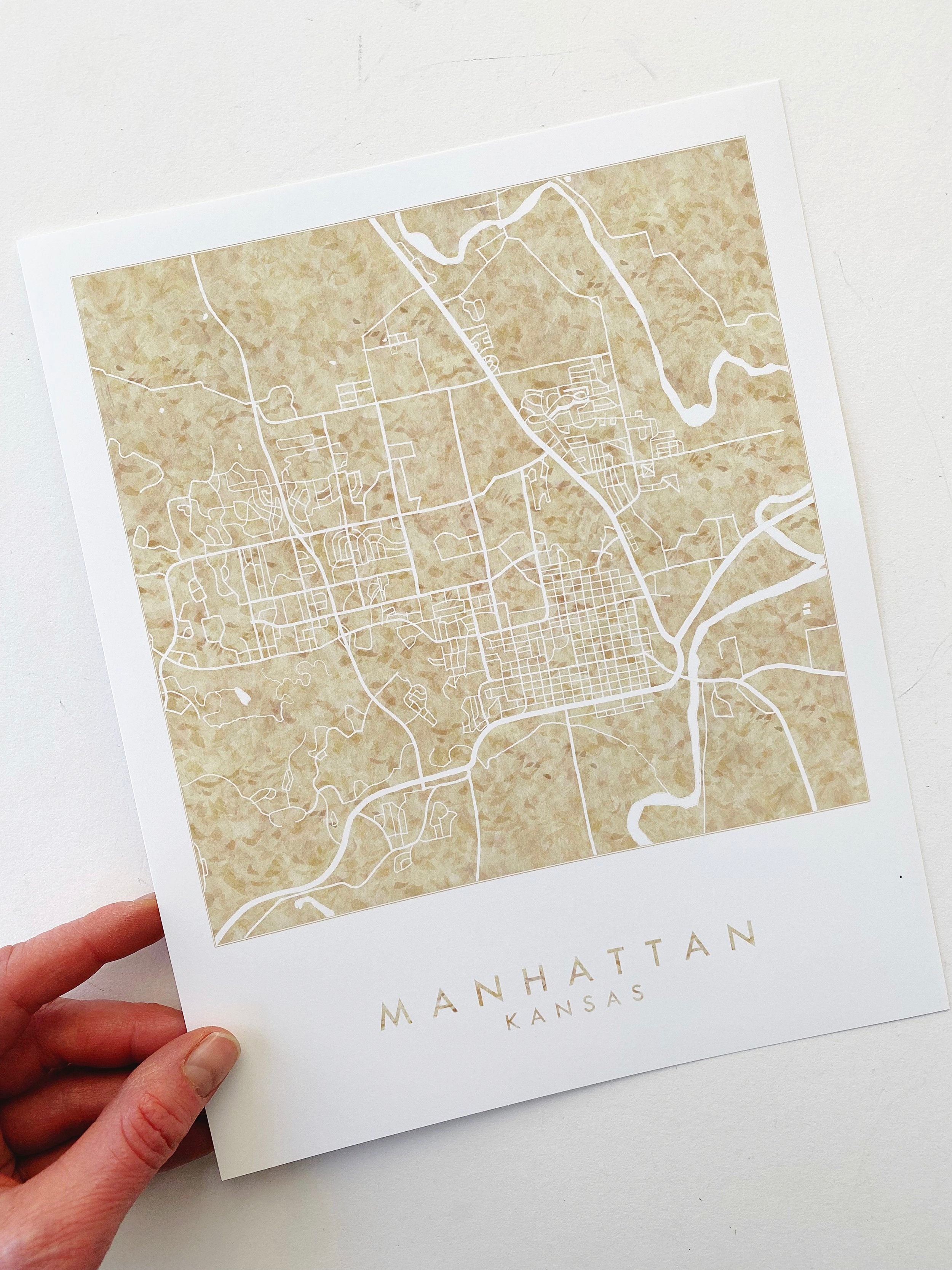 MANHATTAN Kansas Watercolor Map: PRINT