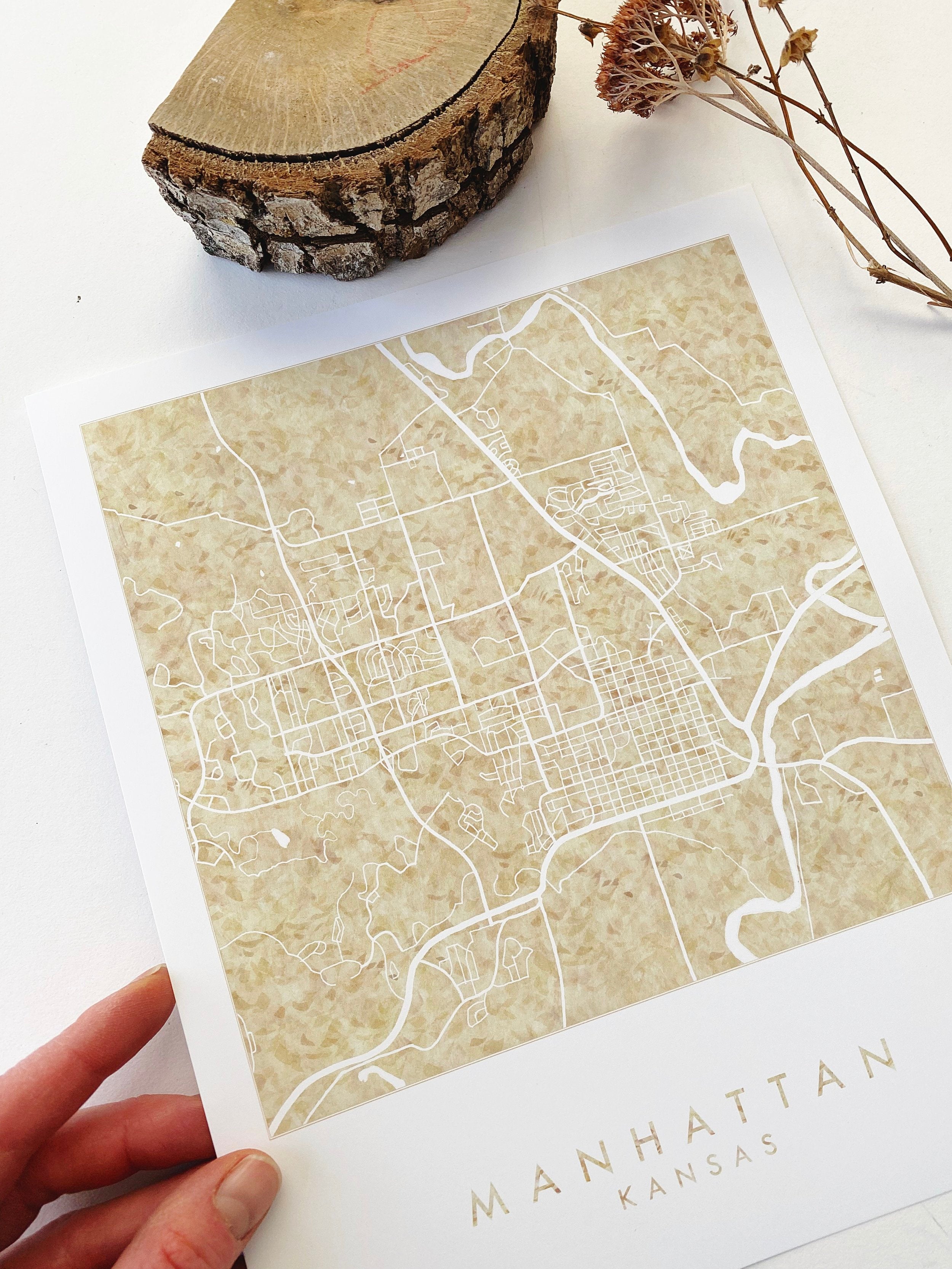 MANHATTAN Kansas Watercolor Map: PRINT