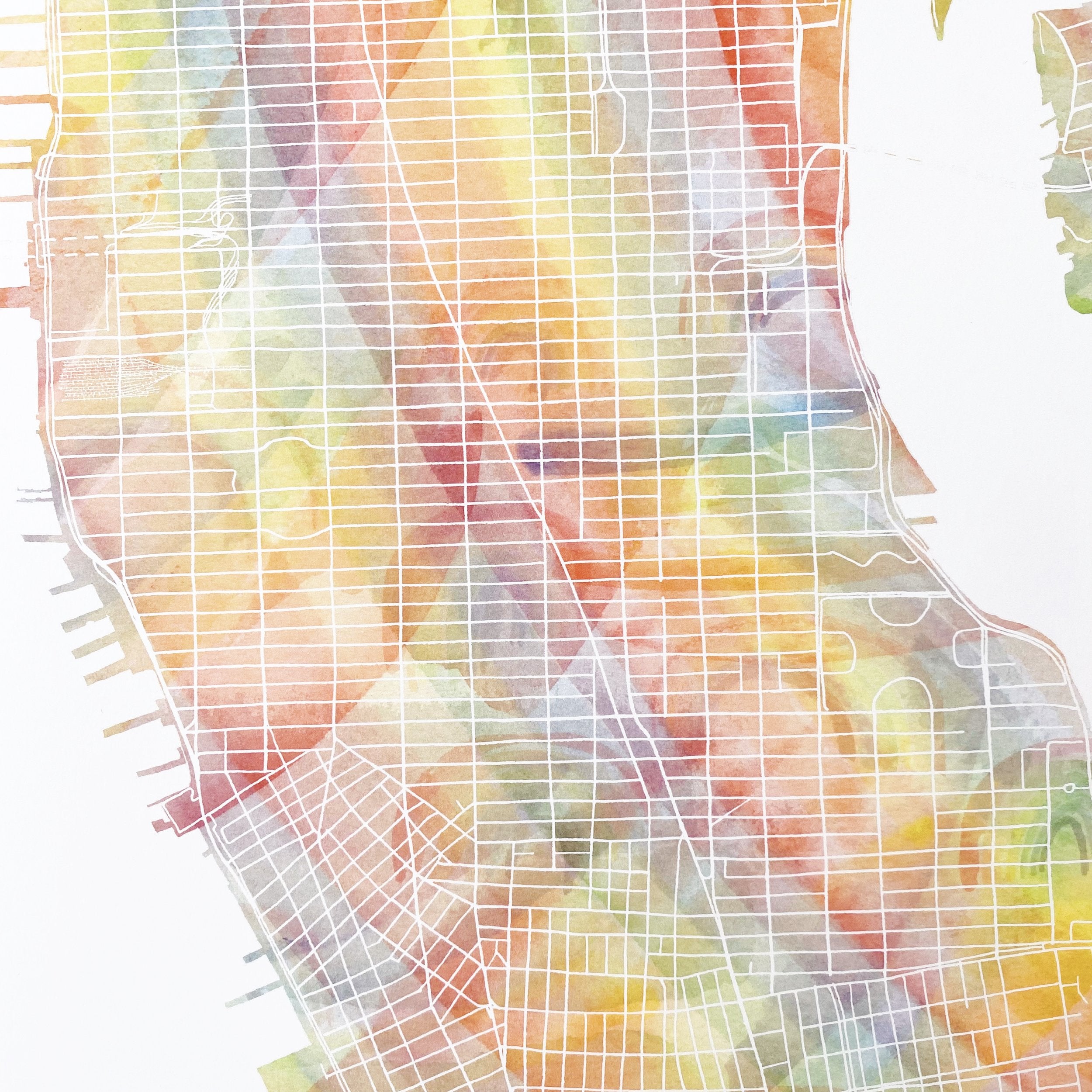 MANHATTAN Rainbow Watercolor Map: PRINT