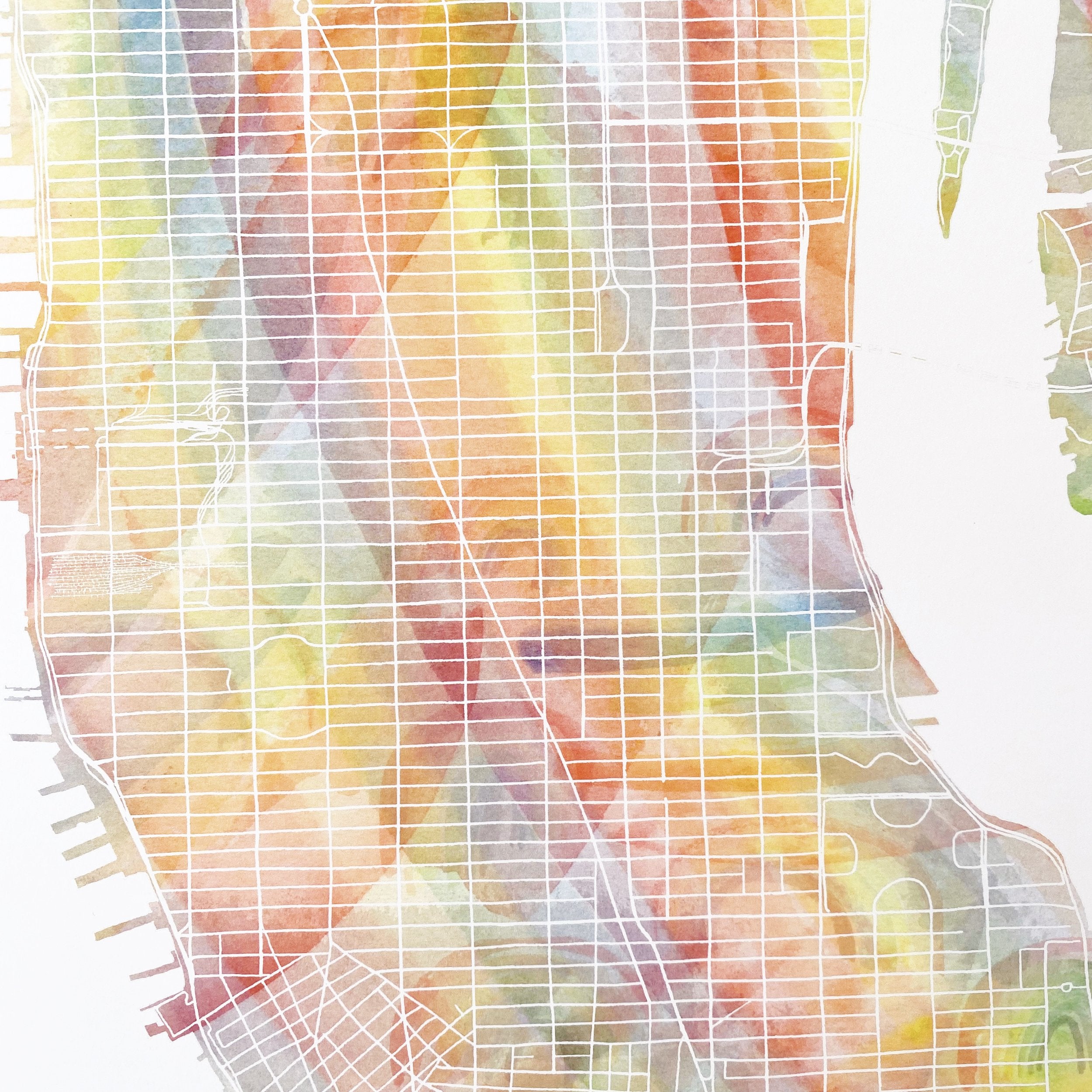 MANHATTAN Rainbow Watercolor Map: PRINT