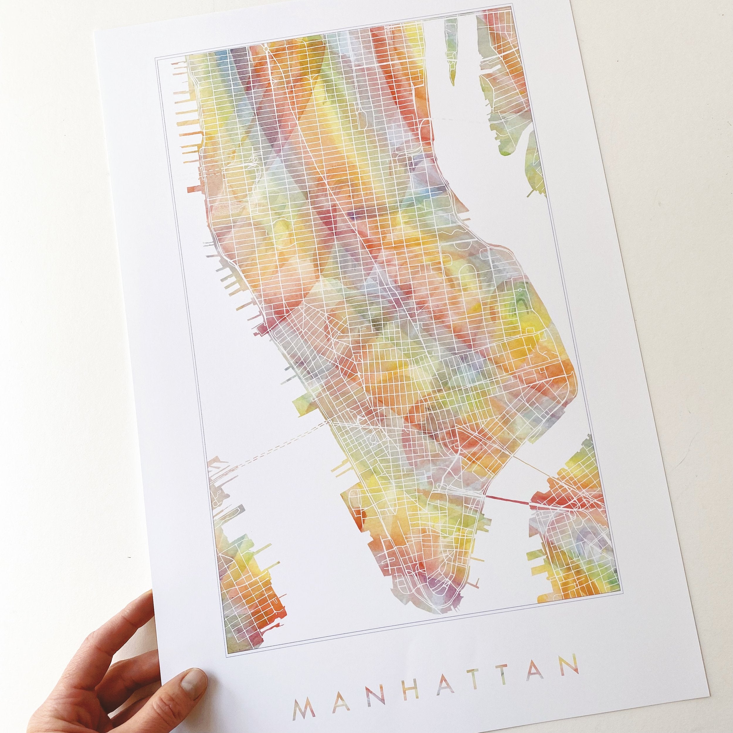 MANHATTAN Rainbow Watercolor Map: PRINT