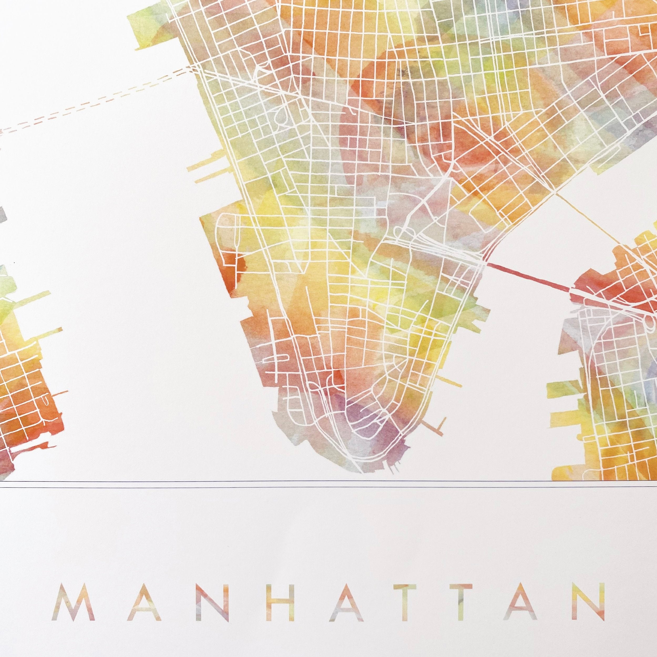 MANHATTAN Rainbow Watercolor Map: PRINT