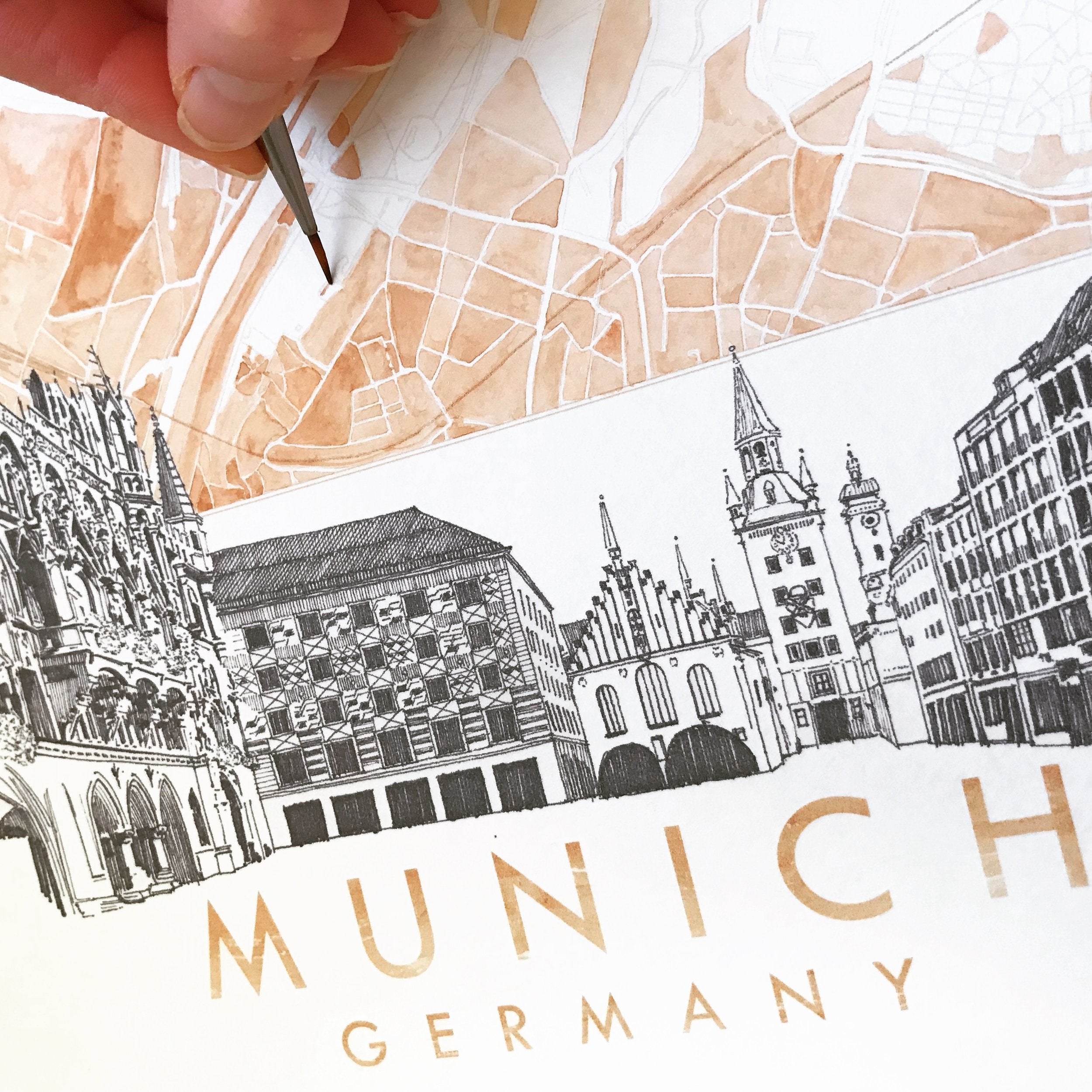 MUNICH Watercolor Map + Sketch: PRINT