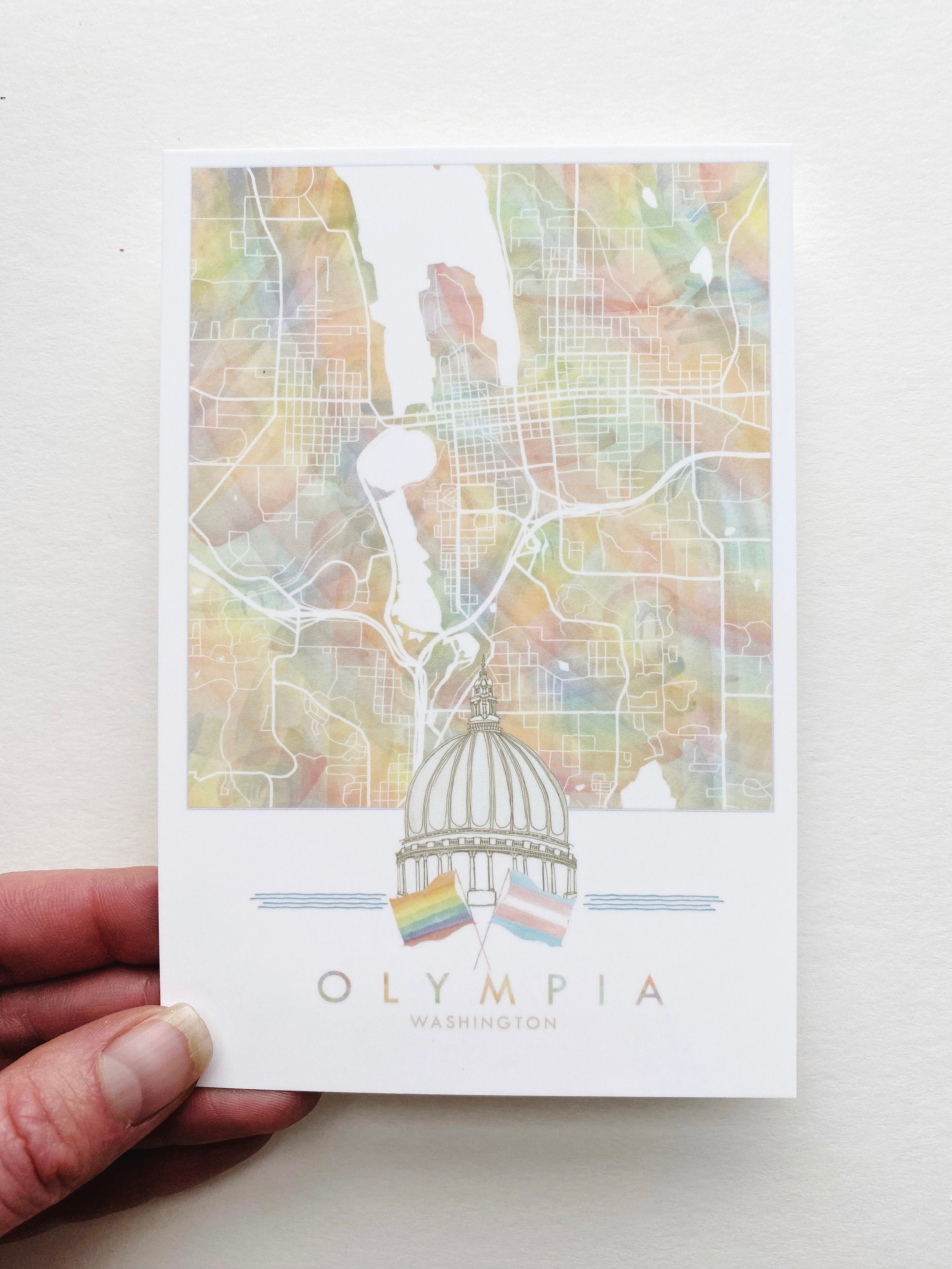 OLYMPIA Washington Capitol Rainbow Pride Map Postcard