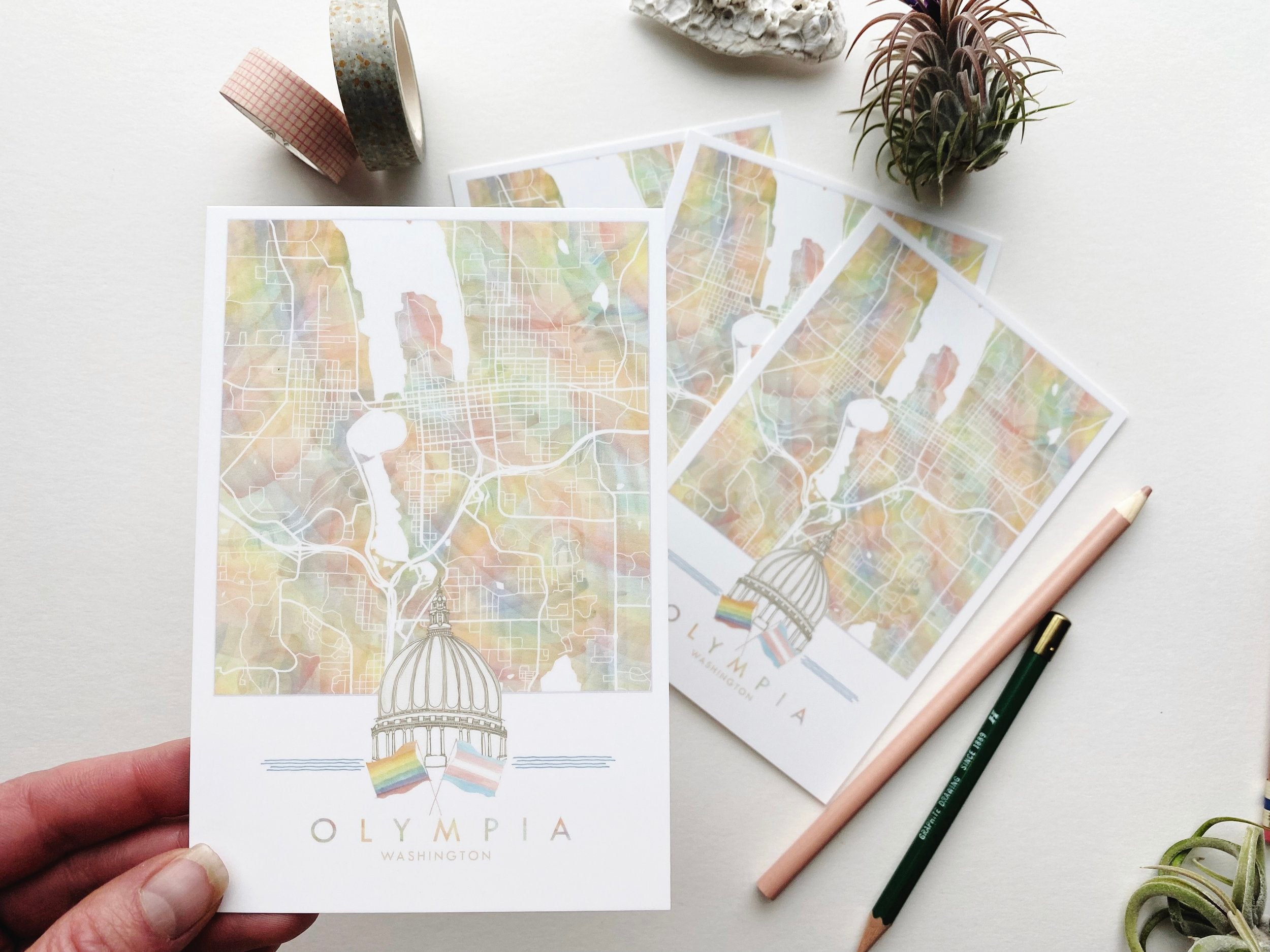 OLYMPIA Washington Capitol Rainbow Pride Map Postcard