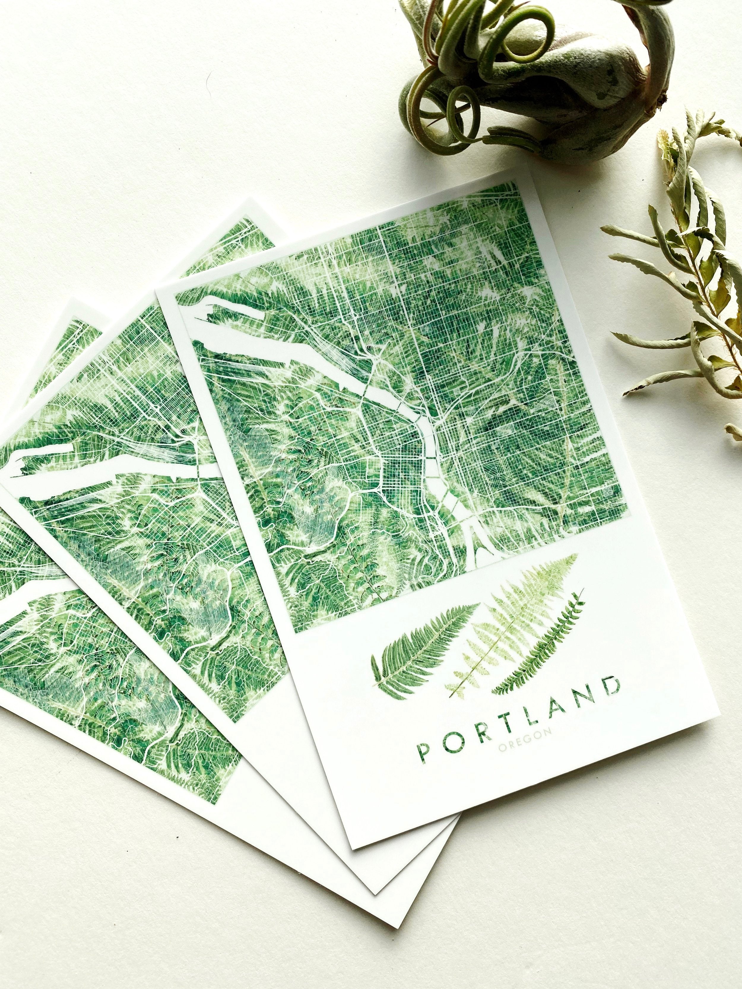 PORTLAND Oregon FERNS Map Postcard