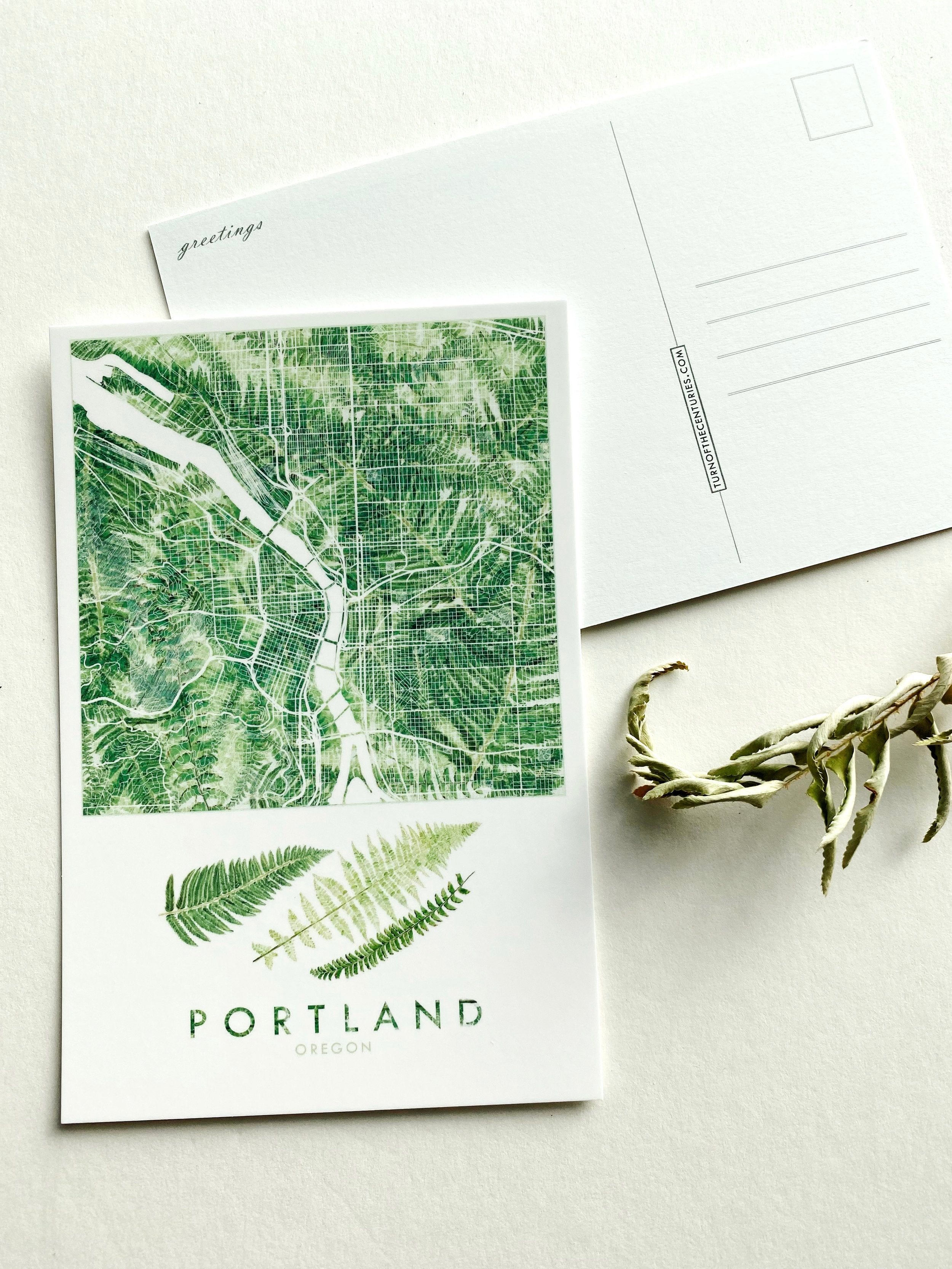 PORTLAND Oregon FERNS Map Postcard