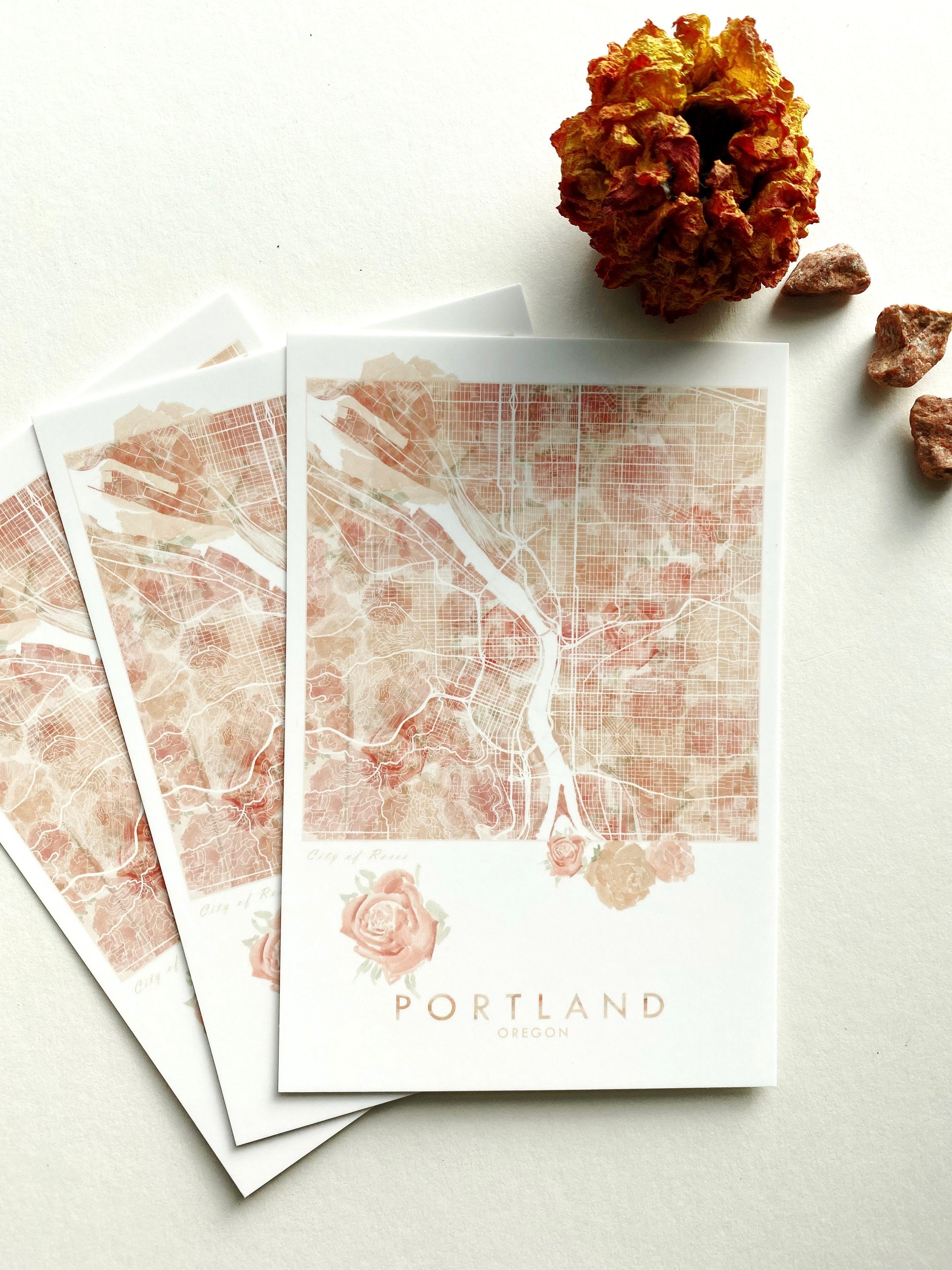 PORTLAND Oregon ROSES Map Postcard