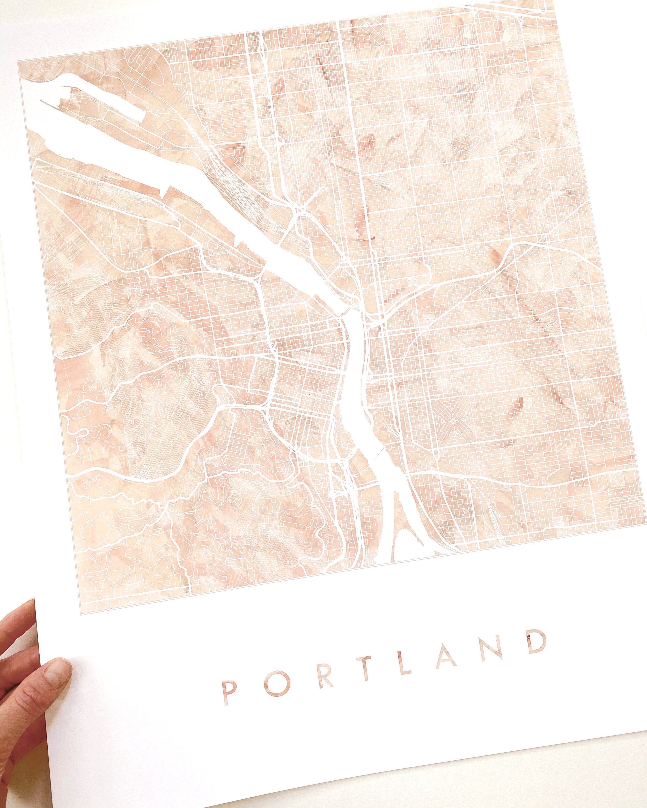PORTLAND Oregon Watercolor Wash Map: PRINT