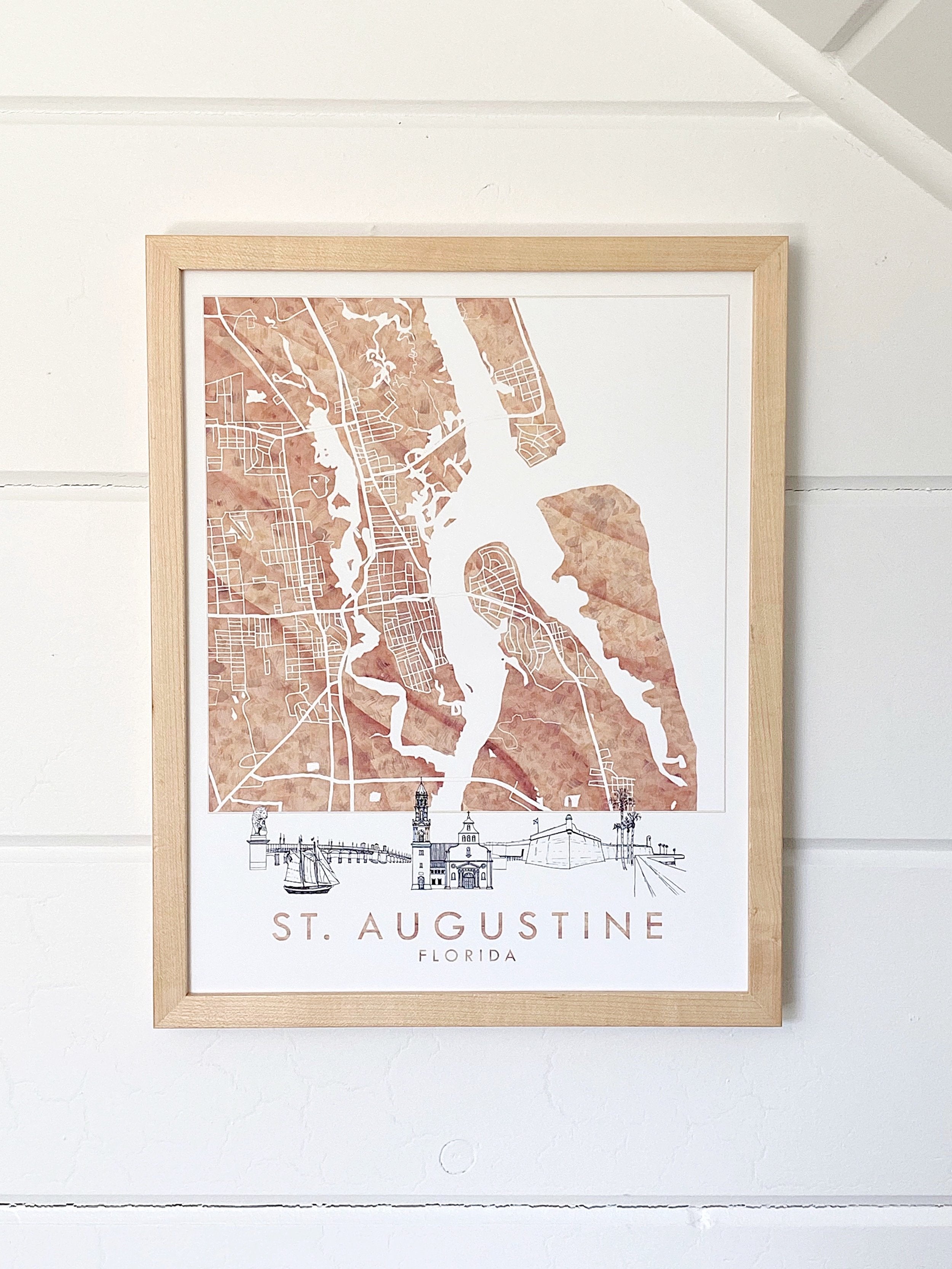 St AUGUSTINE Florida Painterly Watercolor Map + Sketch: PRINT