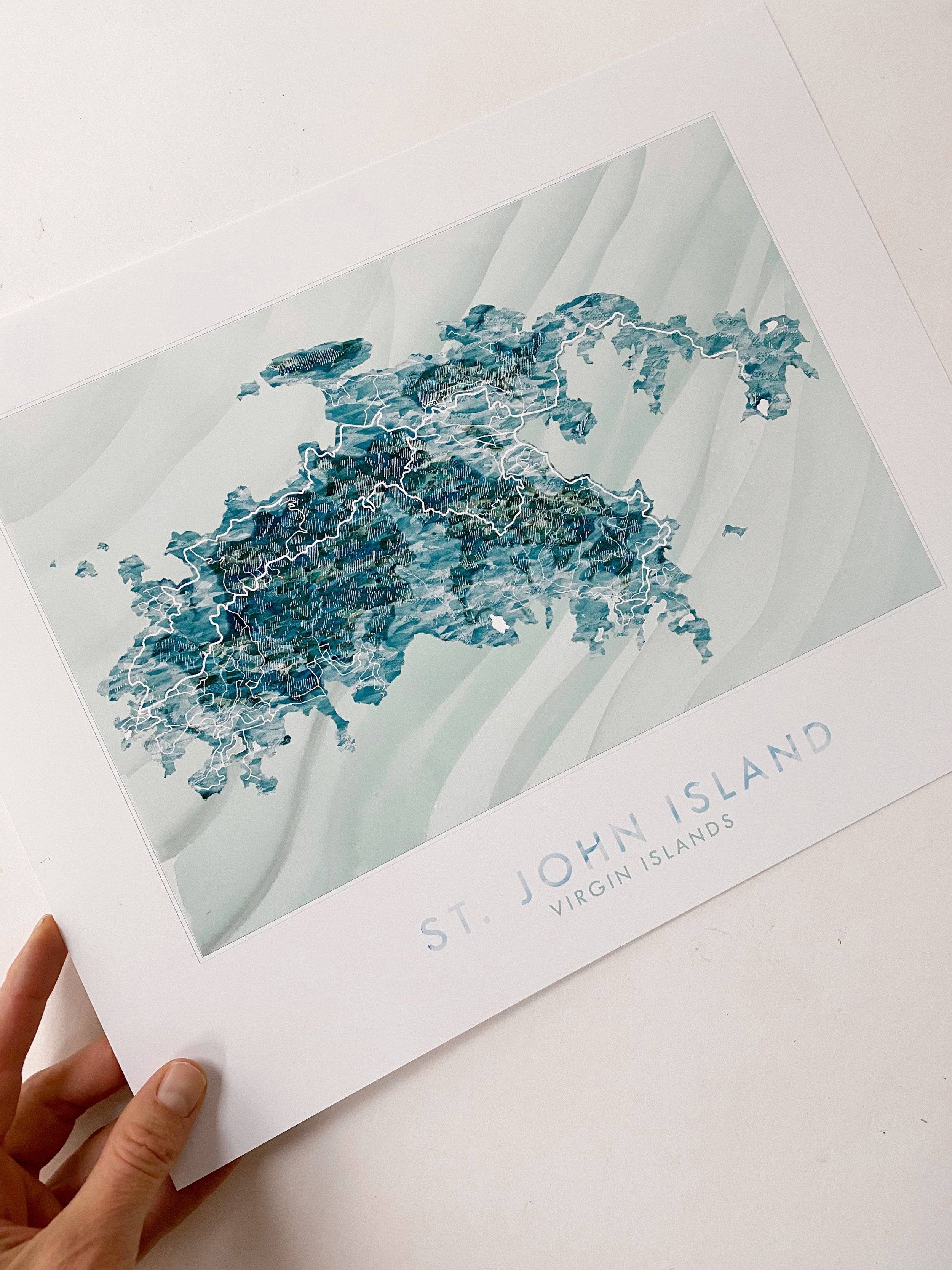 ST JOHN ISLAND US Virgin Islands Topo Watercolor Map: PRINT