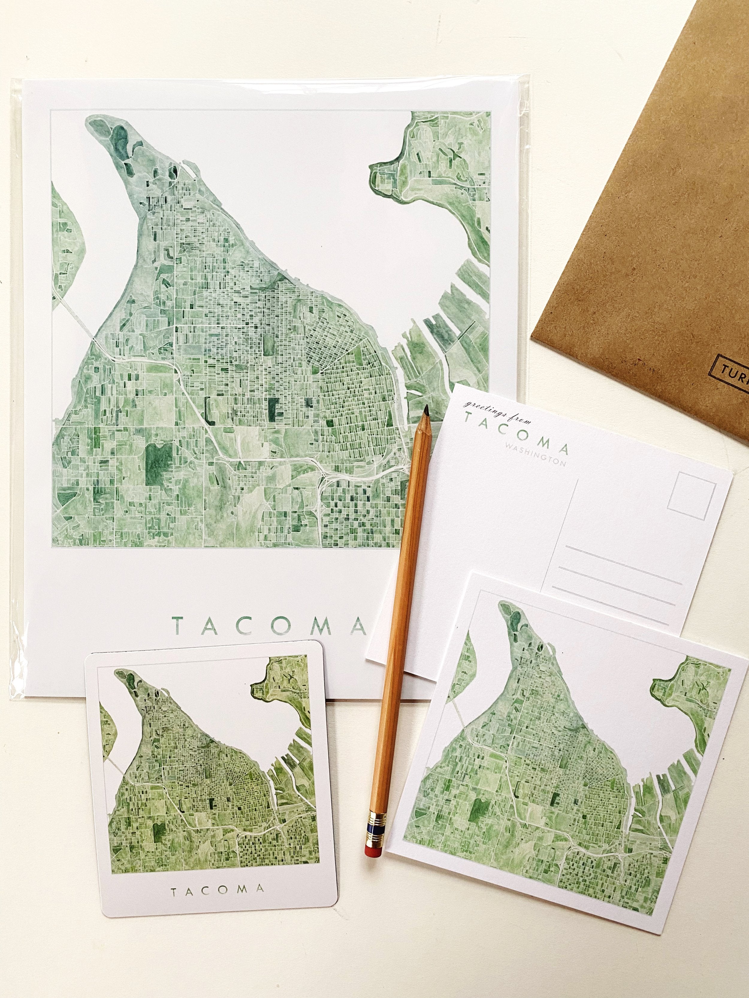 TACOMA Watercolor City Blocks Map: GIFT BUNDLE