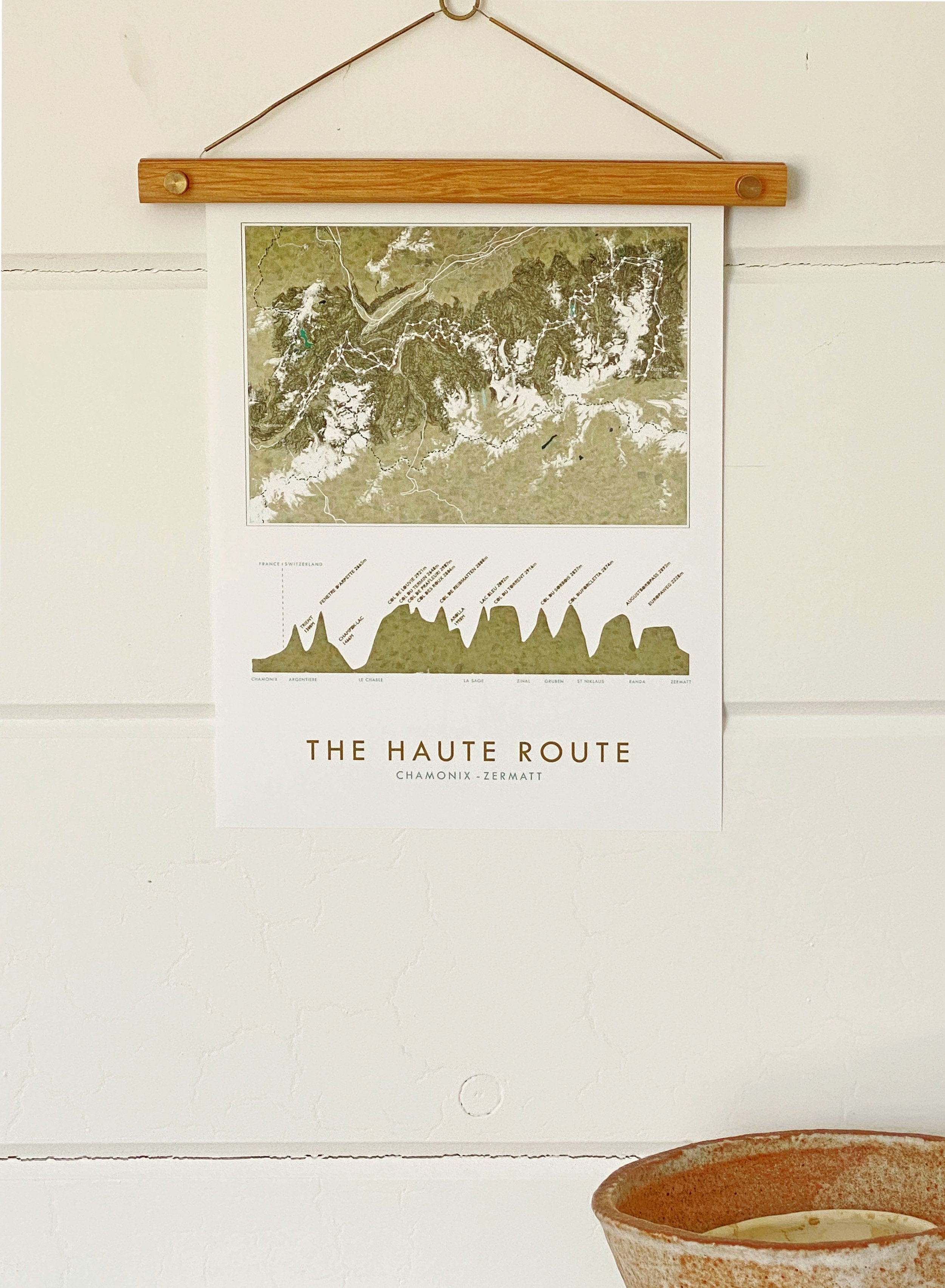 THE HAUTE ROUTE, Chamonix France to Zermatt Switzerland Map Drawing: PRINT