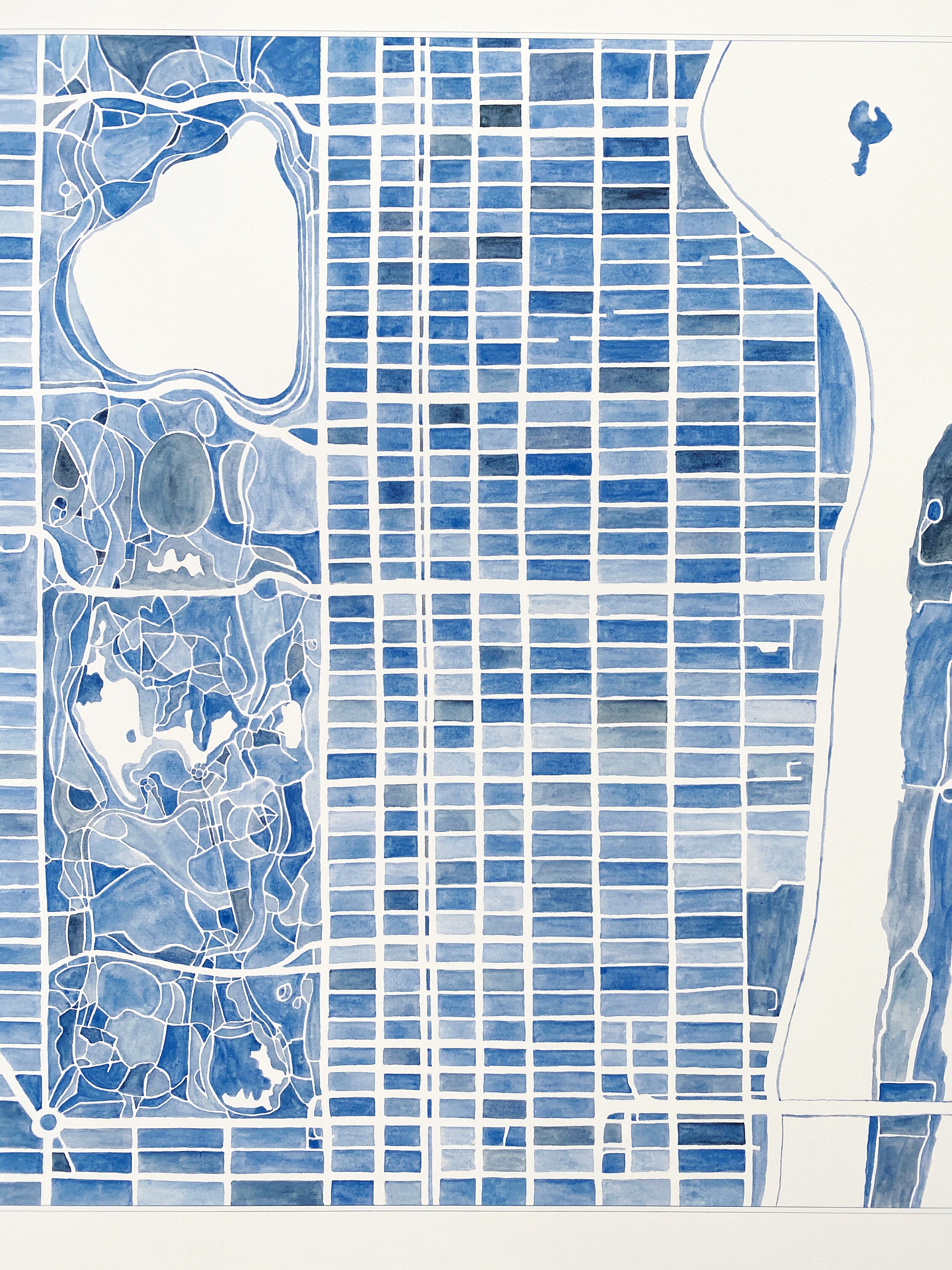 Upper East Side MANHATTAN Watercolor City Blocks Map: PRINT