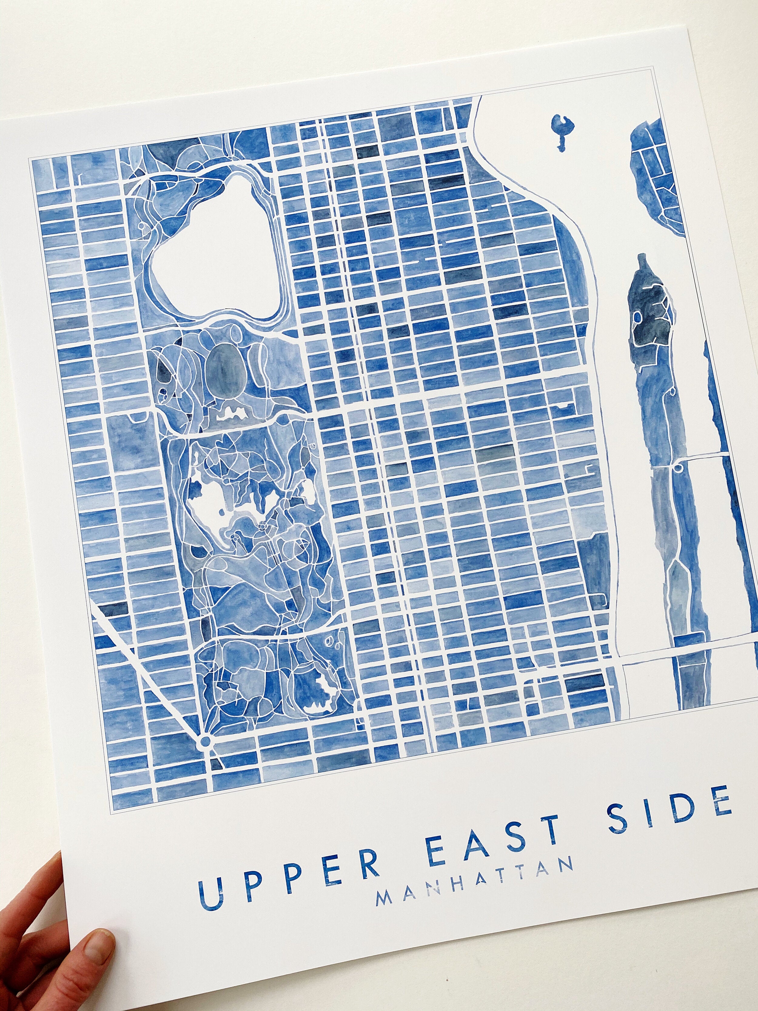 Upper East Side MANHATTAN Watercolor City Blocks Map: PRINT