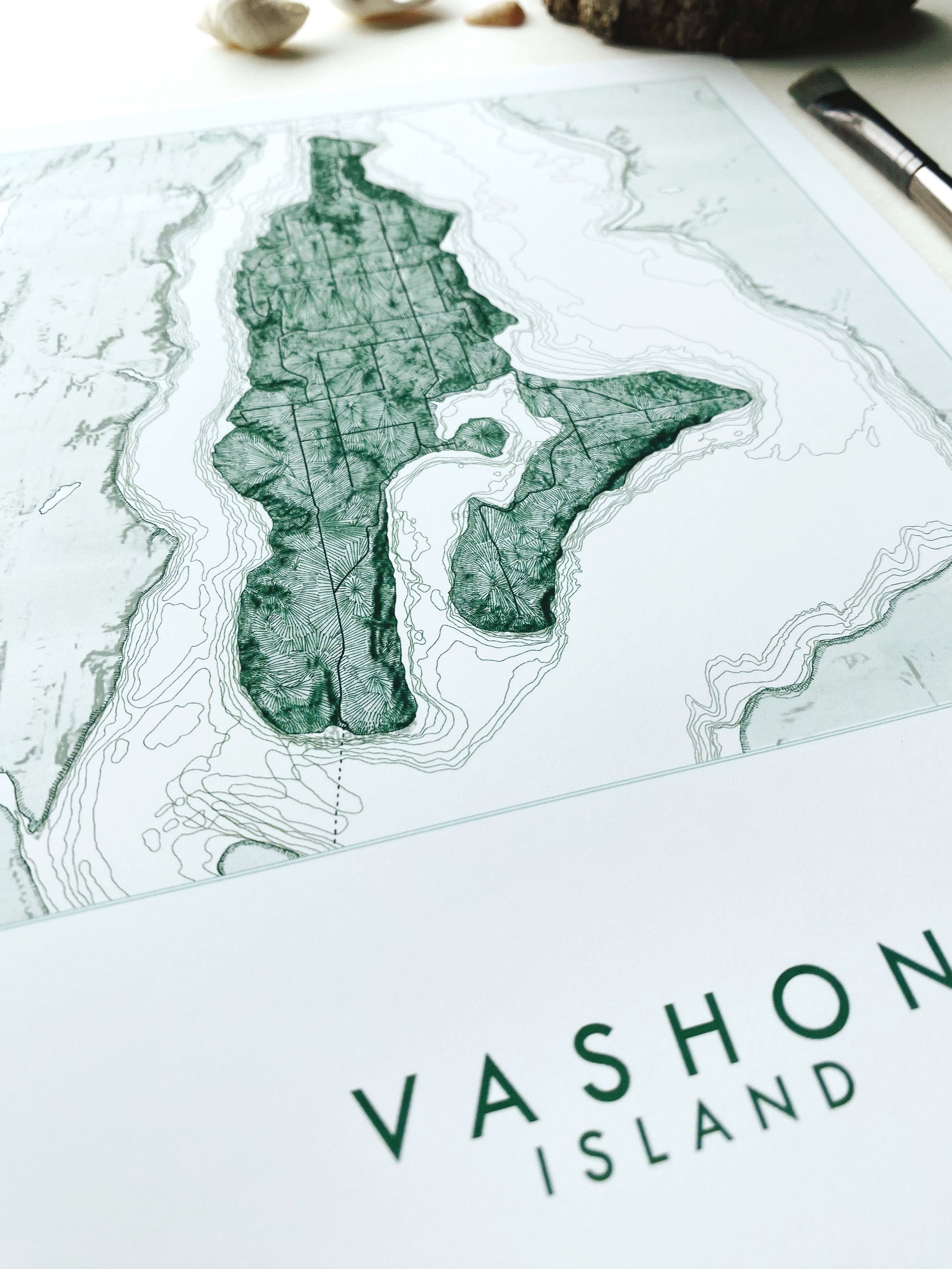 VASHON Land + Water Map Drawing: PRINT